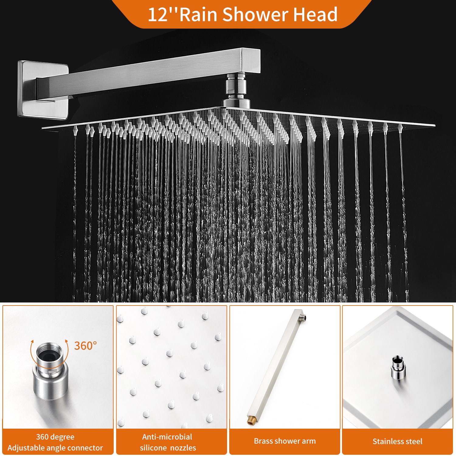 Cobbe Brushed Nickel 12-in Waterfall Built-In Shower Faucet System with ...