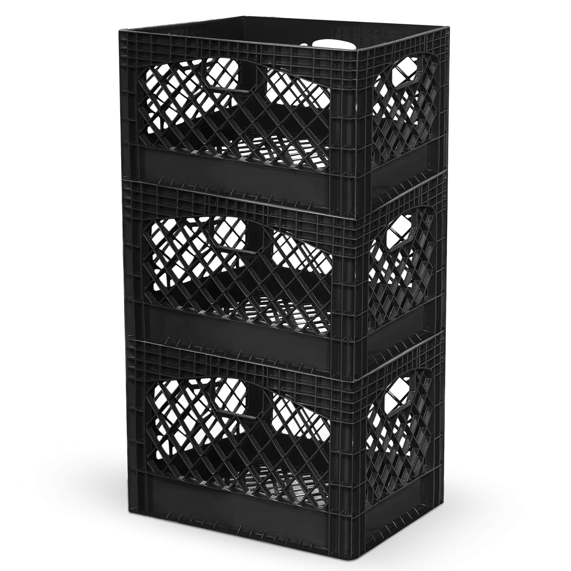 Juggernaut Storage 315711 3-Pack Stackable Heavy Duty Crates with Handles 24 Qt Black