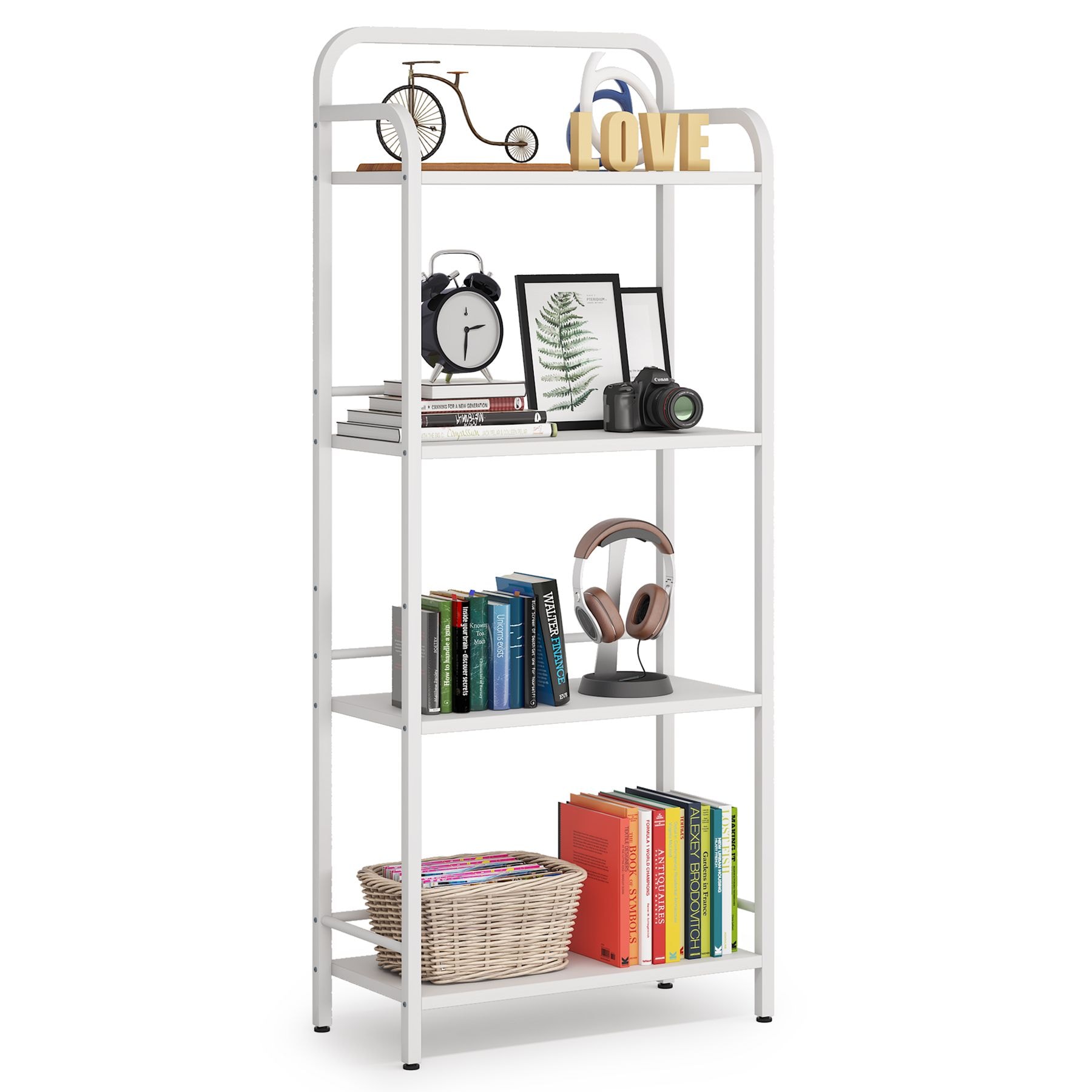 Tribesigns HOGA-J0032 White Metal 4-Shelf Ladder Bookcase (11.81-in W x 60.62-in H x 25.39-in D) Unfinished