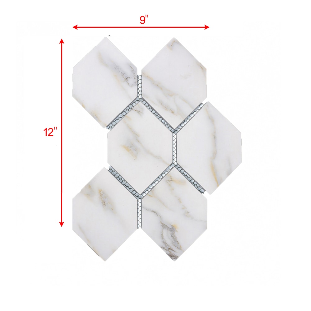 Nature Calacatta Gold White/Matte 12-in x 12-in Matte Glass Honeycomb Marble Look Wall Tile (5.2-sq. ft/ Carton) | - Abolos LWSWTJHNY-CG