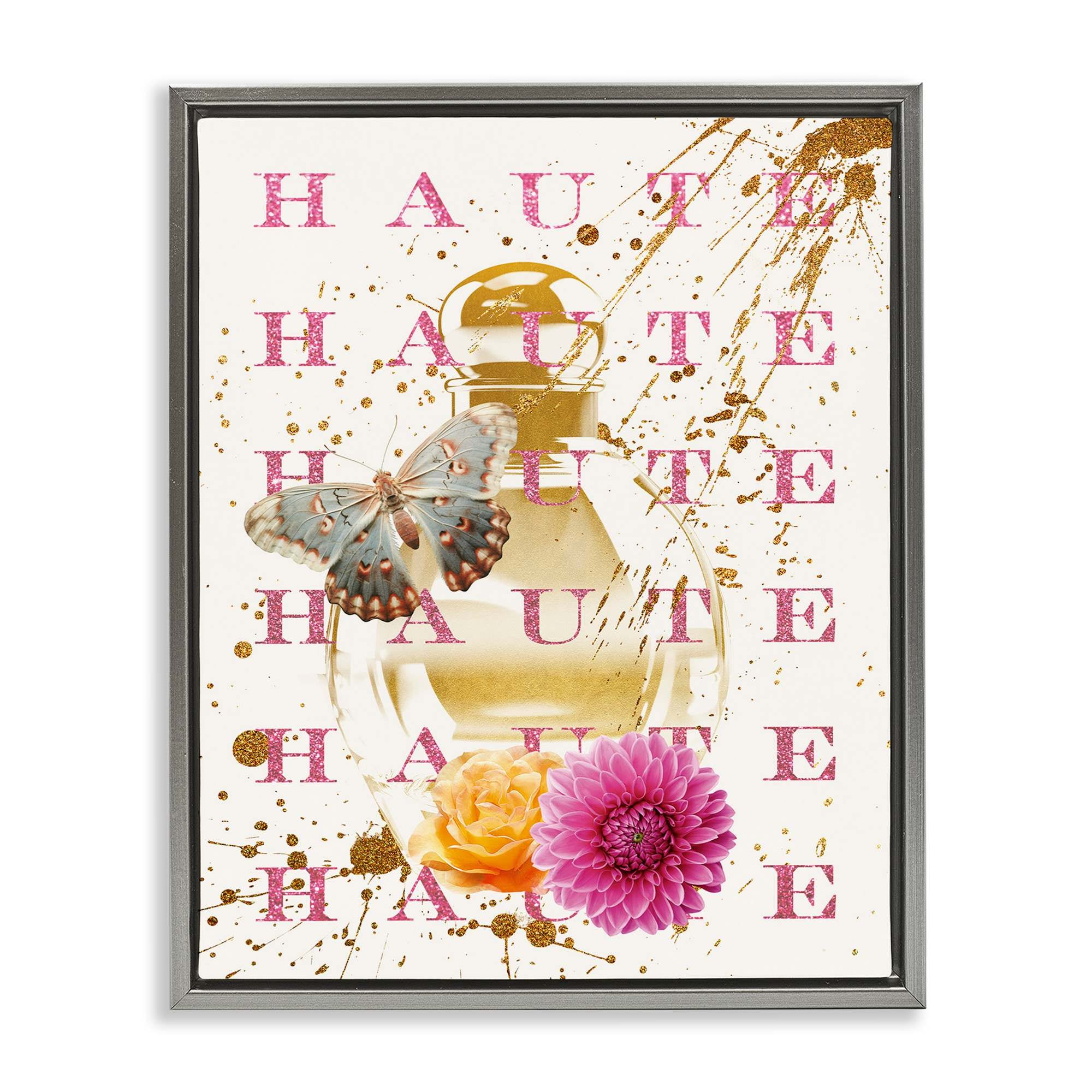 Stupell Industries BS-181-FFL-16X20 Haute Perfume and Gold Splatter Gray Framed Floater Canvas Wall Art By Susan Arnot 17 x 21