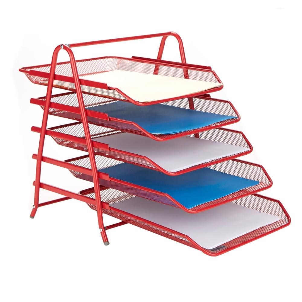 Mind Reader 5TPAPER-RED Metal 5 Compartment Letter Tray, Pack of 1, Red
