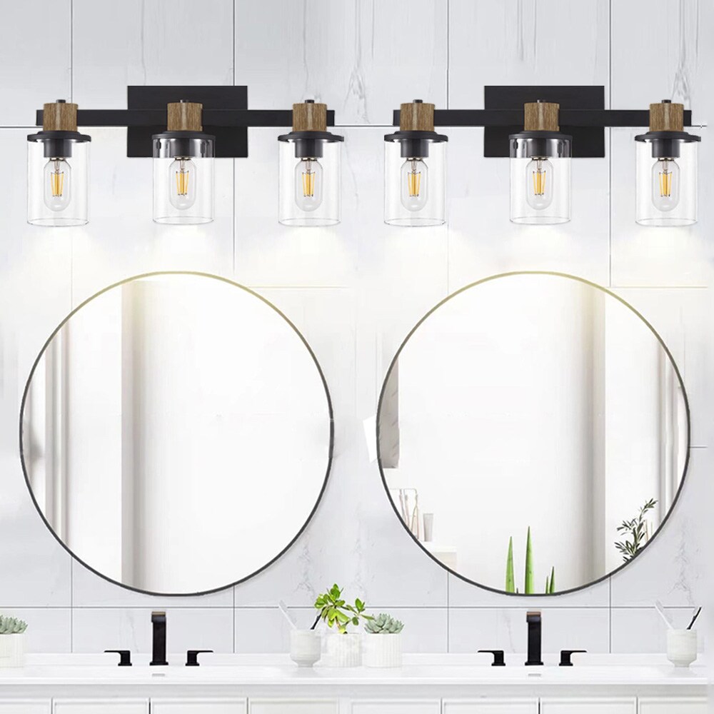 Fylbinye Matte Black Bathroom Vanity Light with Glass Shade 17.3-in 3-Light Matte Black Modern ...