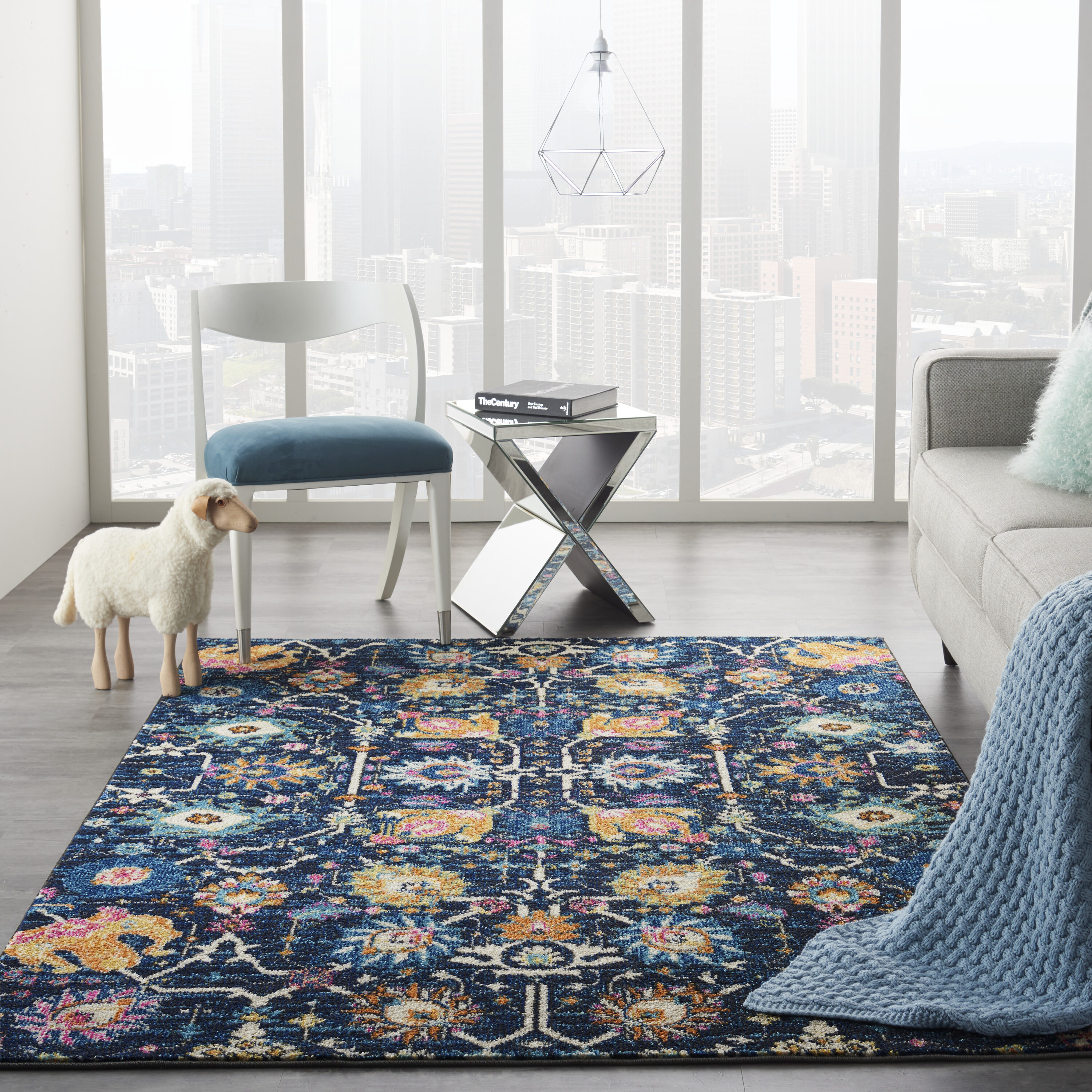 Nourison 99446477408 Passion 4 x 6 (ft) Loomed Polypropylene Navy Rectangular Indoor Abstract Area rug