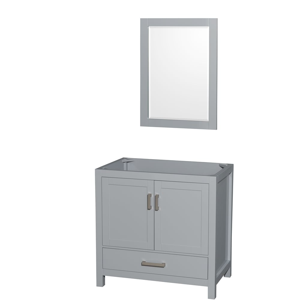 Wyndham Collection WCS141436SGYCXSXXM24 Sheffield 36-in Gray with Brushed Chrome Trim Bathroom Vanity Base Cabinet without Top (Mirror Included)