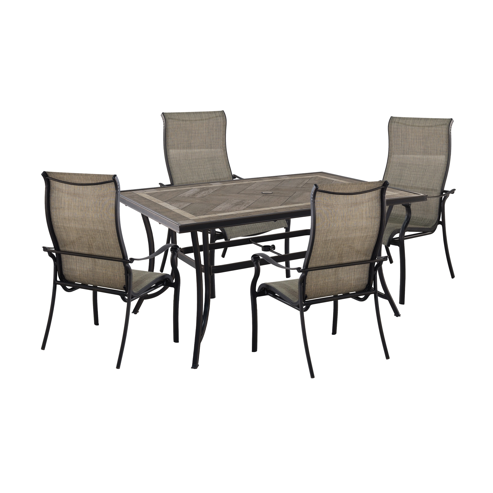 CASAINC CA-IVY209-ST Cast Aluminum 5-Piece Outdoor Patio Dining Set with Ceramic Tile Top Round Table and Chairs 5 -Piece Bronze Patio Dining Set Aluminum Rectangle Table with 4 Bronze Stationary Chairs