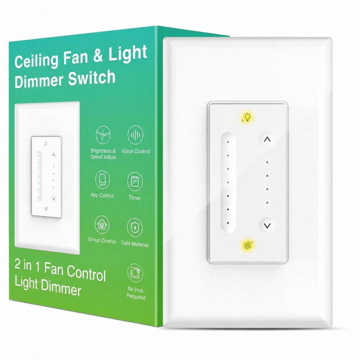 Aoibox  Smart 4 Speed Single Pole Ceiling Fan and Light Dimmer Control Switch Combo 1 Pack UL Certified