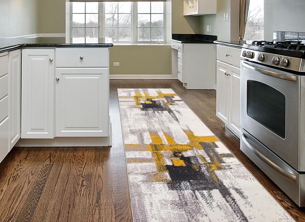 Elegant Gold 2' x 7' Contemporary Abstract Runner Rug
