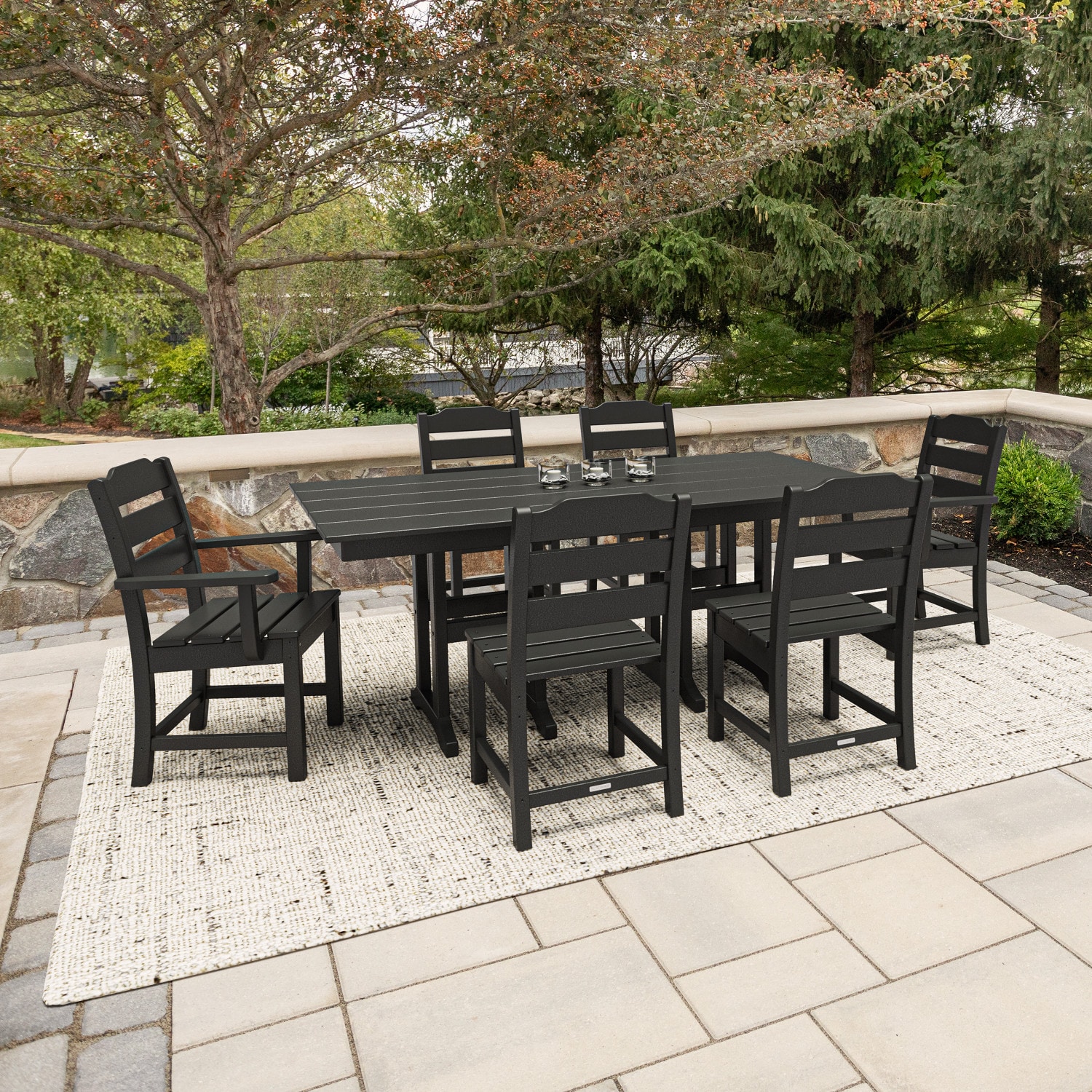 allen + roth by POLYWOOD PWS727-1-BL Oakport 7 -Piece Black Patio Dining Set Plastic Rectangle Table with 6 Stationary Chairs