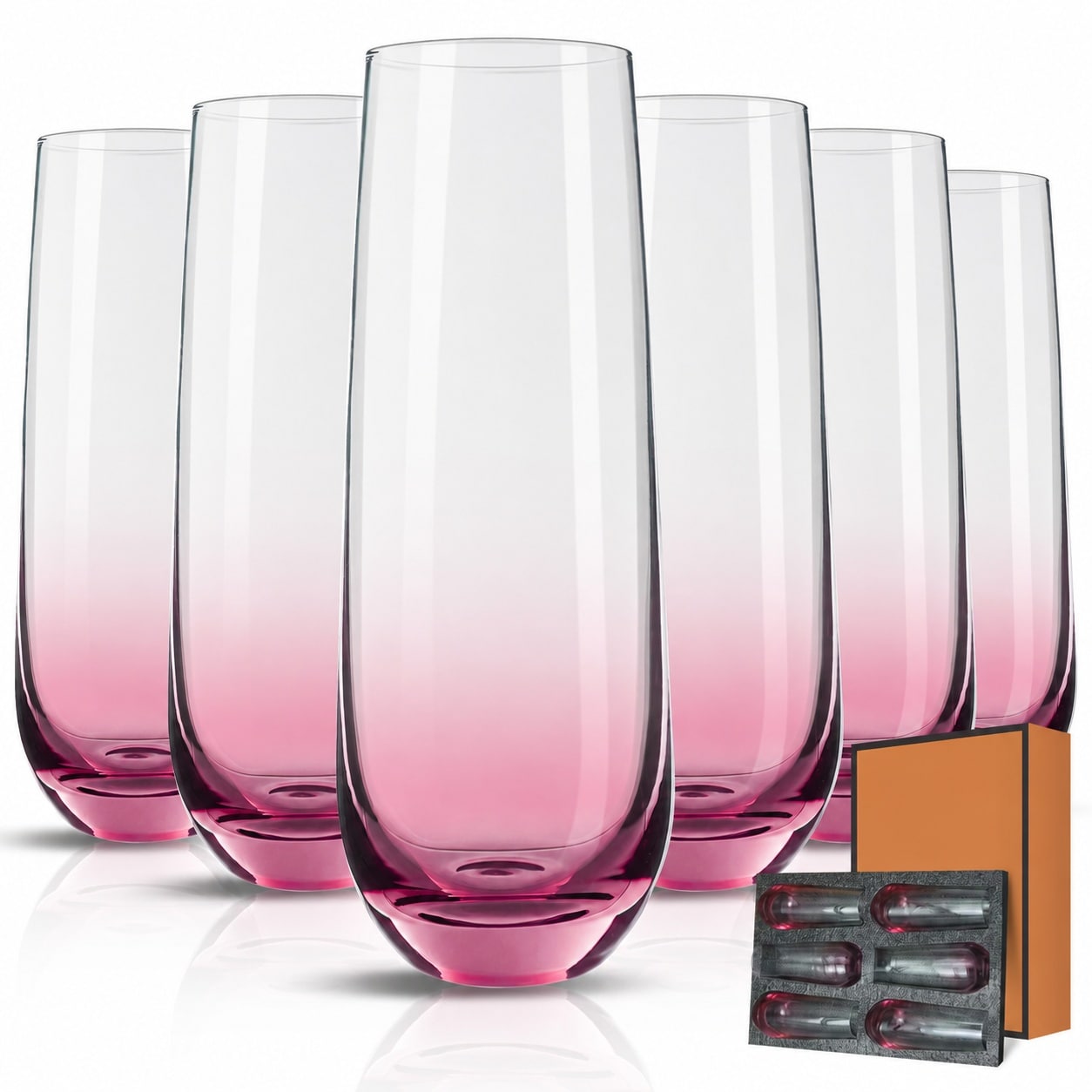 Aoibox  Stemless Pink Champagne Flutes Set of 6 10 oz Elegant Glassware for Weddings and Celebrations at Home