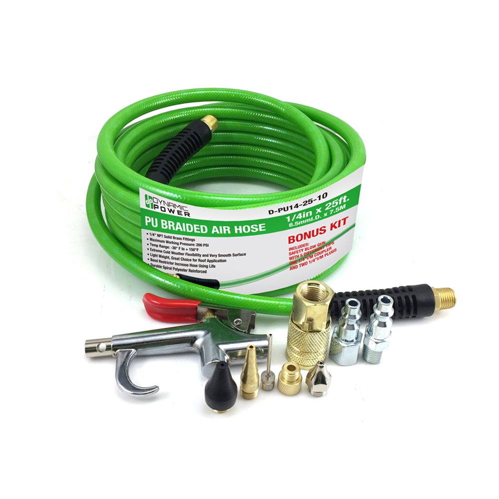DYNAMIC POWER 25 Ft Green Polyurethane Air Compressor Hose Reel - 3/8-in  NPT Brass Fittings, 300 PSI, Kink Free, Bonus Kit Included in the Air Compressor  Hoses department at