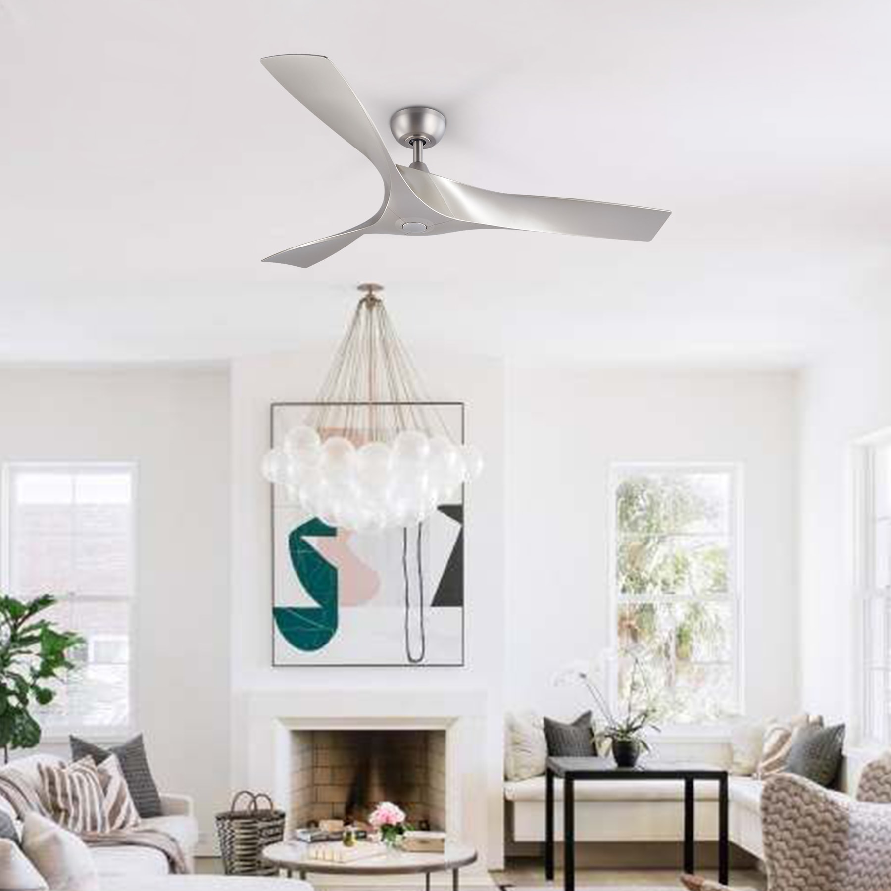 CO-Z CFN-1504-NI 52-in Brushed Nickel with Brushed Nickel Blades Ceiling Fan Without Light - Remote Included ( 3 -Blade )