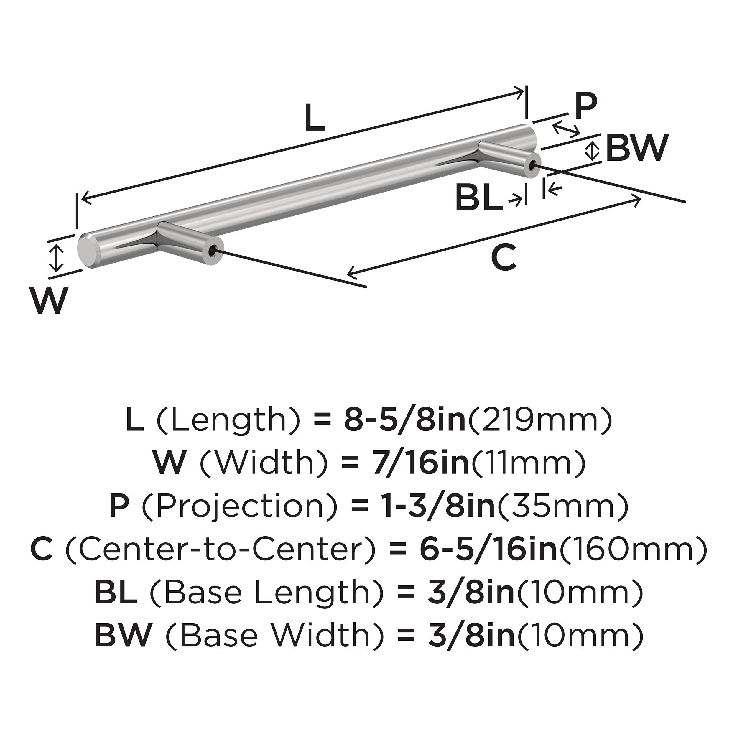 Polished Chrome Modern Bar Cabinet Pull with Mounting Hardware