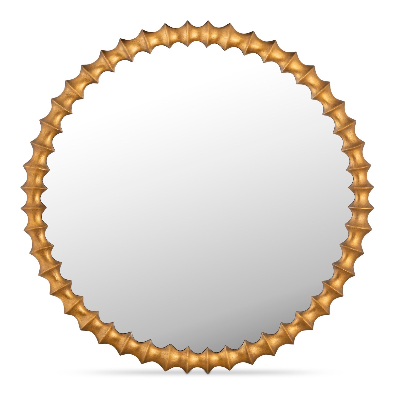 GlasFlength  36x36 Inch Large Framed Round Mirror Vintage Ornate Scalloped Edge Wall Mirror with Bamboo-Inspired Design for Living Room Bedroom and Entryway Yellow