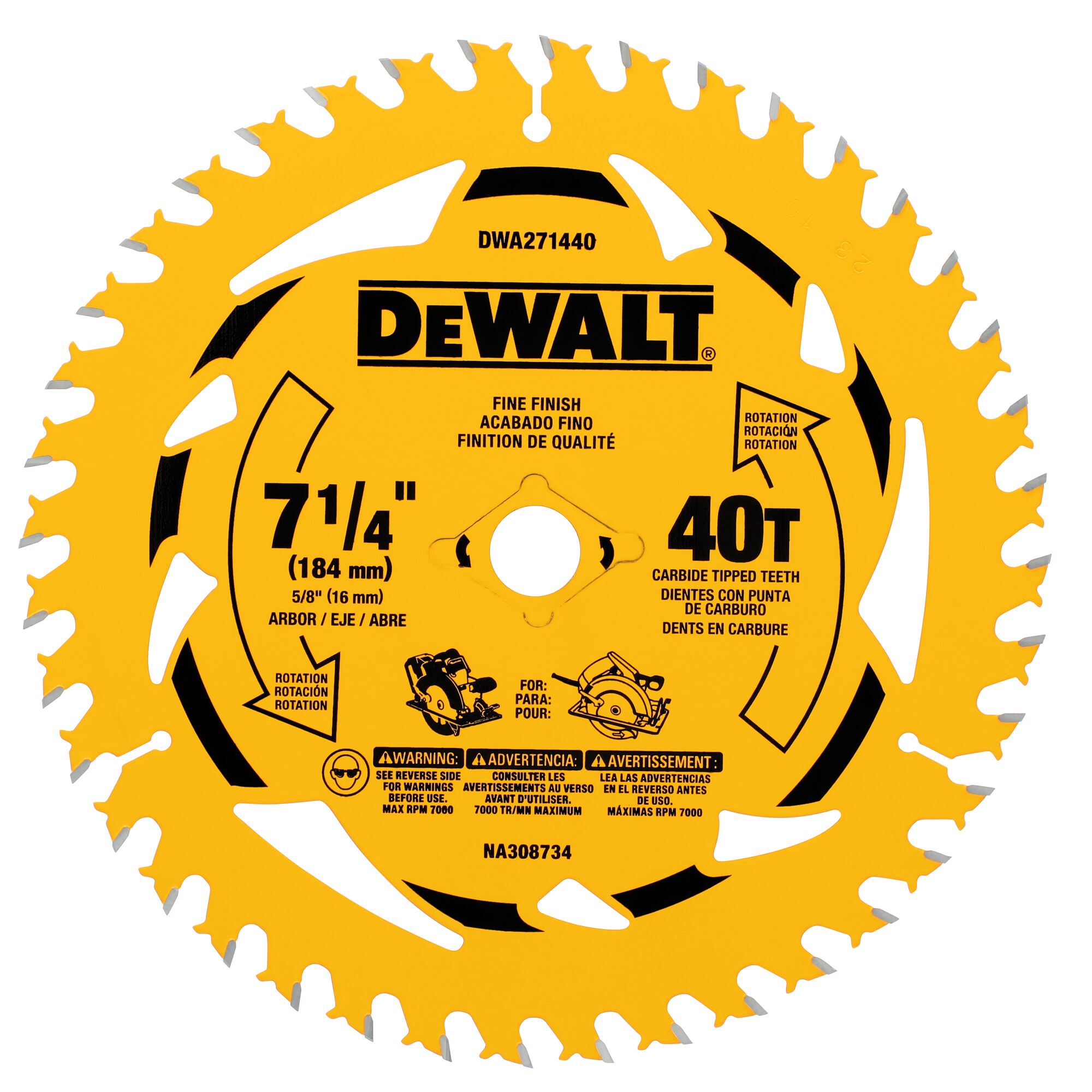 DEWALT DWA271440L 7-1/4-in 40 -Tooth Fine Finish Tungsten carbide-tipped steel Circular saw blade Individual