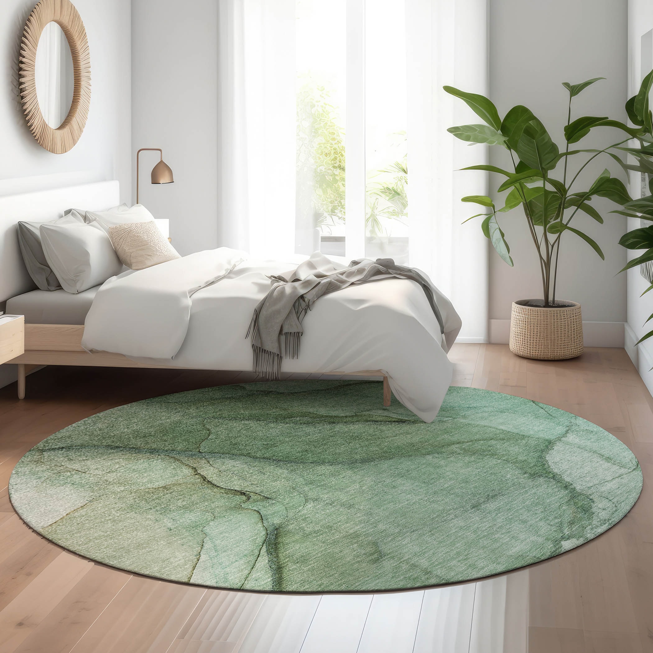 Addison Rugs AMF607GE8RO Mayfield AMF607GE 8 x 8 (ft) Loomed Polyester Green Round Indoor Geometric Machine washable Area rug