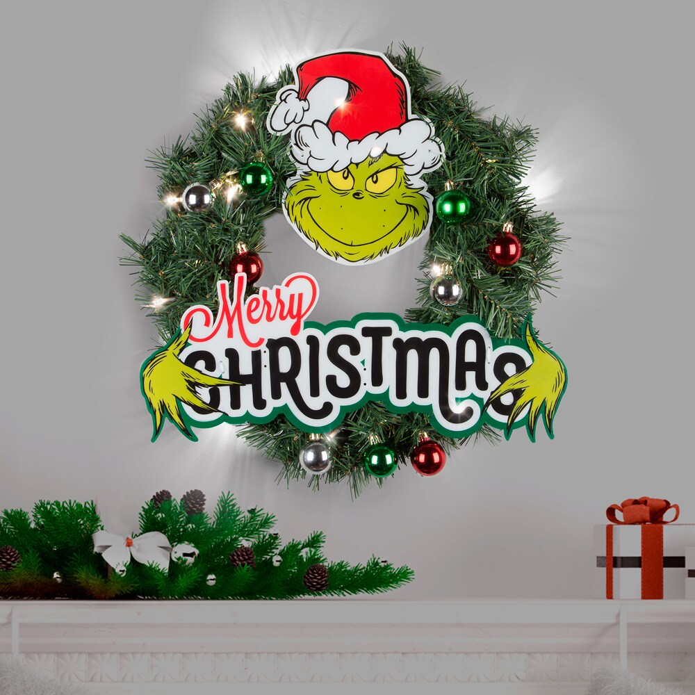 Grinch 16.93-in Lighted Decoration Dr. Seuss The Grinch Wreath  Battery-operated Batteries Included Christmas Decor at
