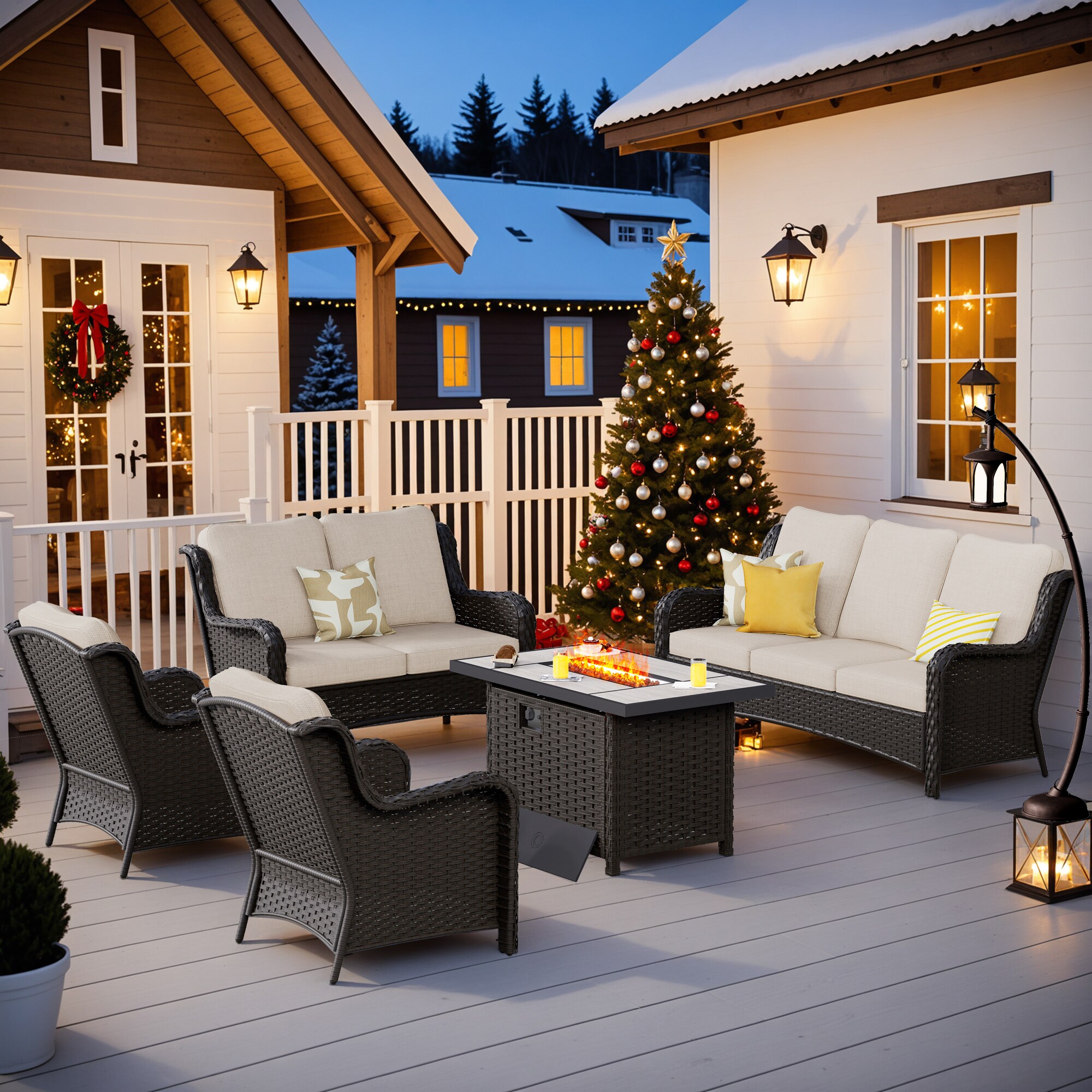 XIZZI XIXCTL6153-CFP Vesta 5-Piece Wicker Patio Sofa Conversation Set with Off-white Cushions