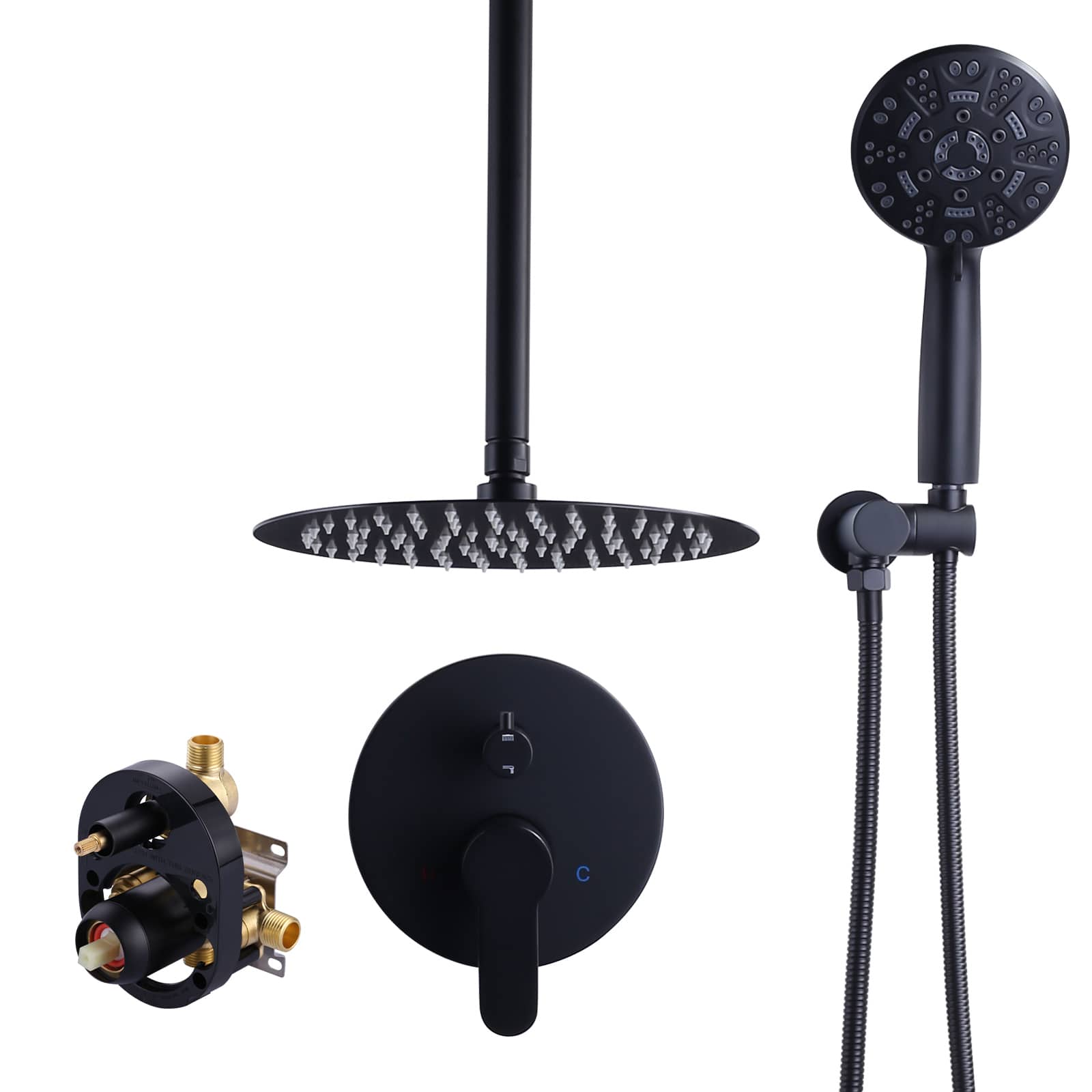 ALEASHA 8-Spray 10-in Wall Mount Dual Shower Head Fixed and Handheld Shower with 1.8 GPM and Swivel Head in Matte Black