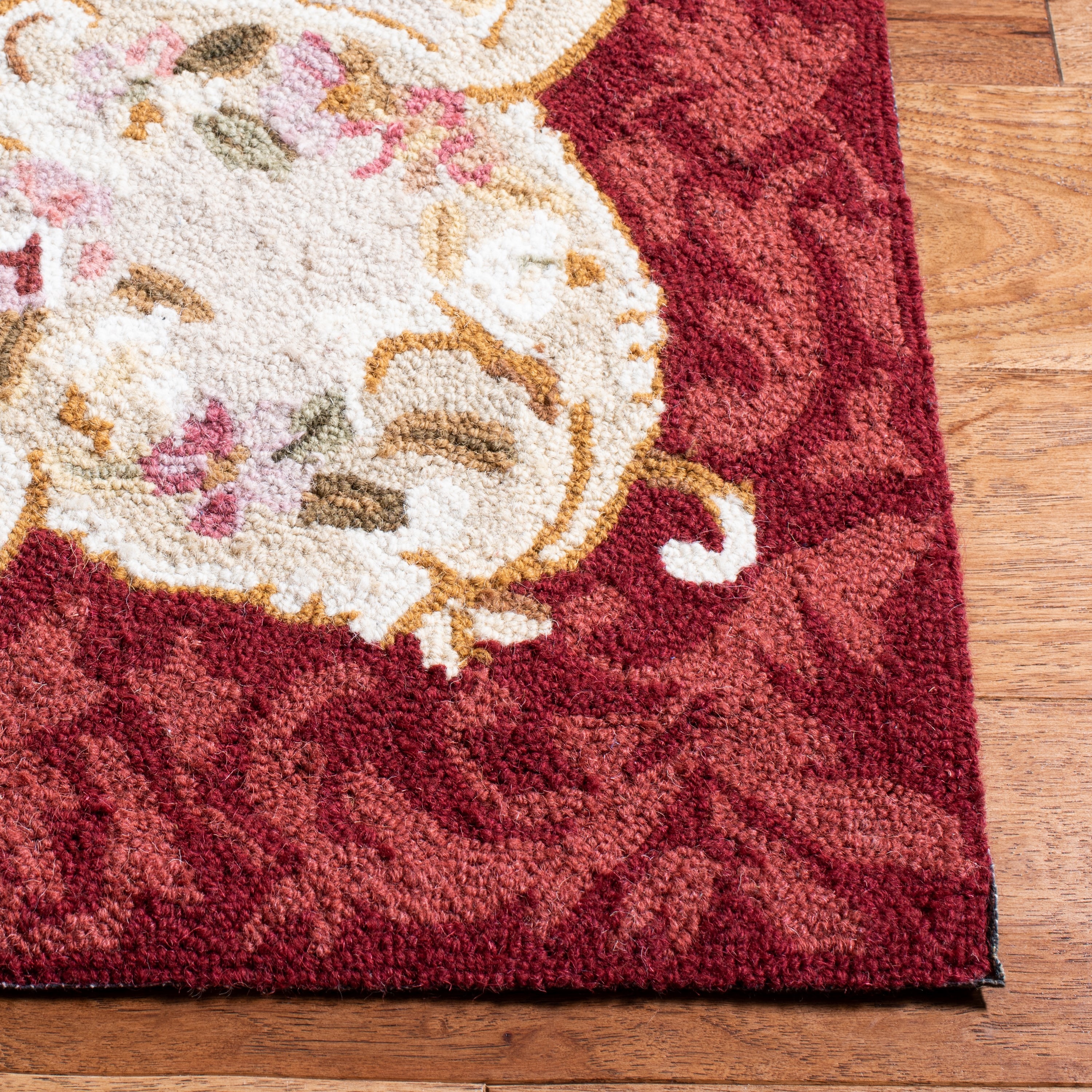 Handmade Ivory Floral Wool Area Rug 5'3" x 8'3"