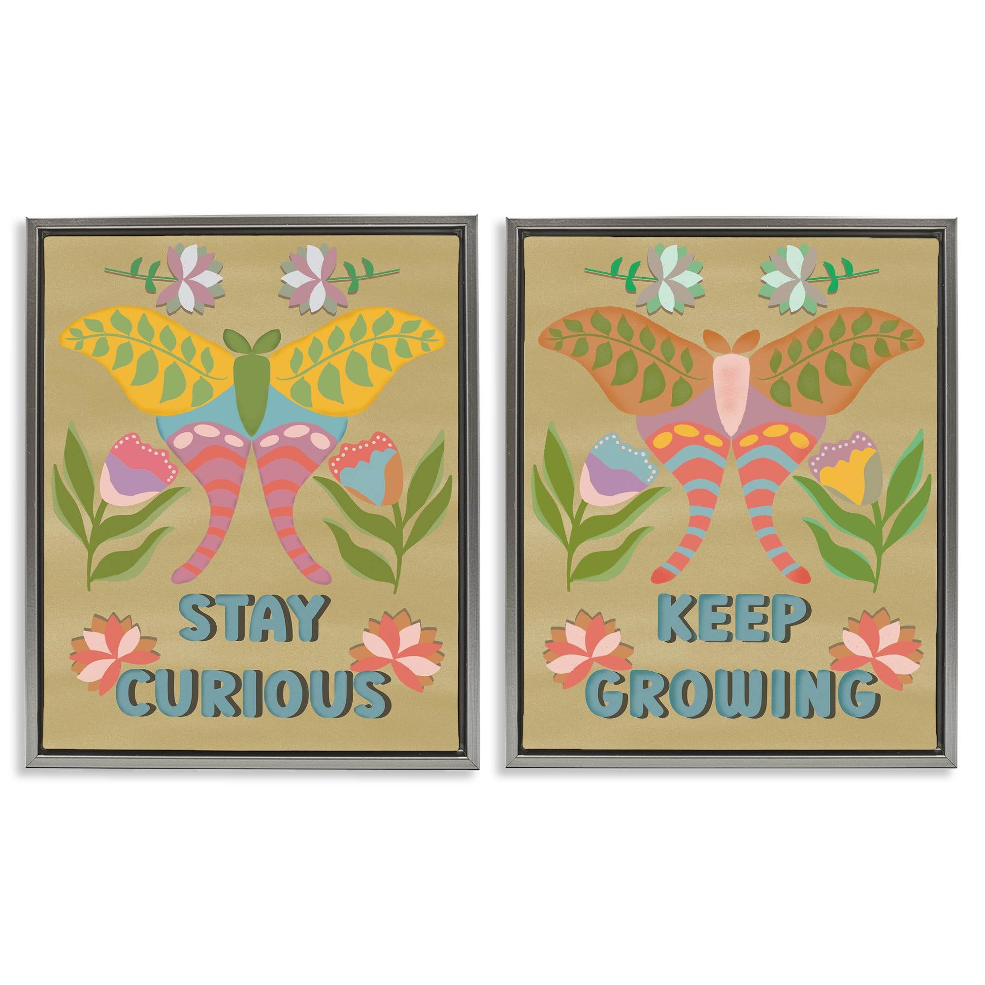 Stupell Industries B2-774-FFL-2PC-24X30 Stay Curious and Keep Growing 2 Piece Gray Framed Floater Canvas Set By Julia Fox 31 x 25