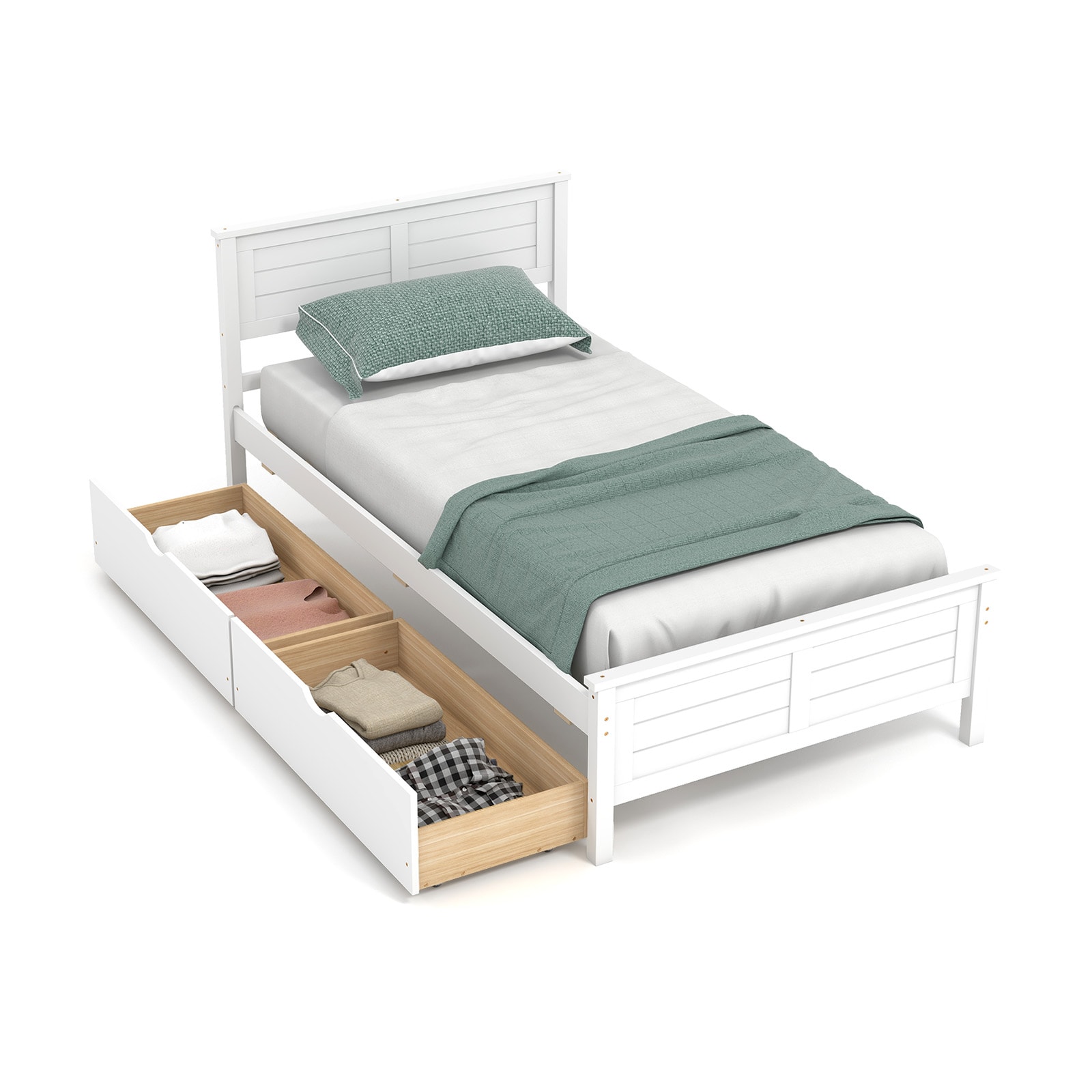 Iseryn DC16581WHT Twin White Wood Bed Frame Storage with Headboard