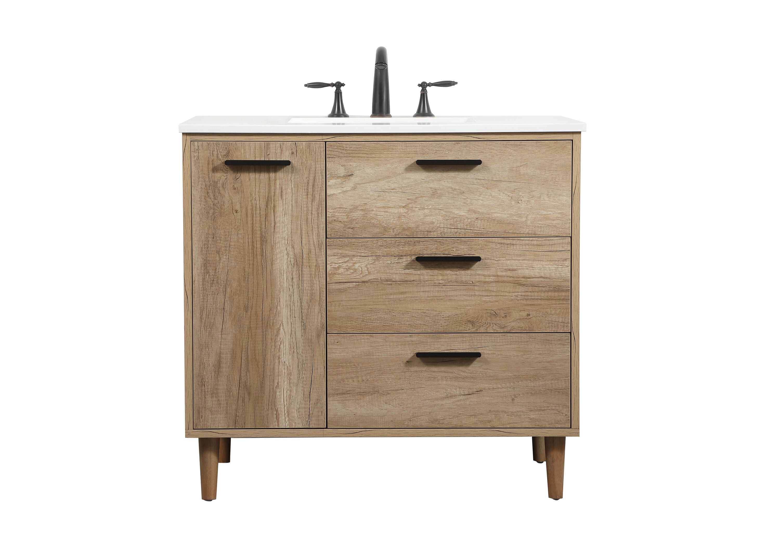 Home Furnishing 36-in Natural Oak Undermount Single Sink Bathroom Vanity with Ivory White Quartz Top in Yellow | - Elegant Decor HF141108NT