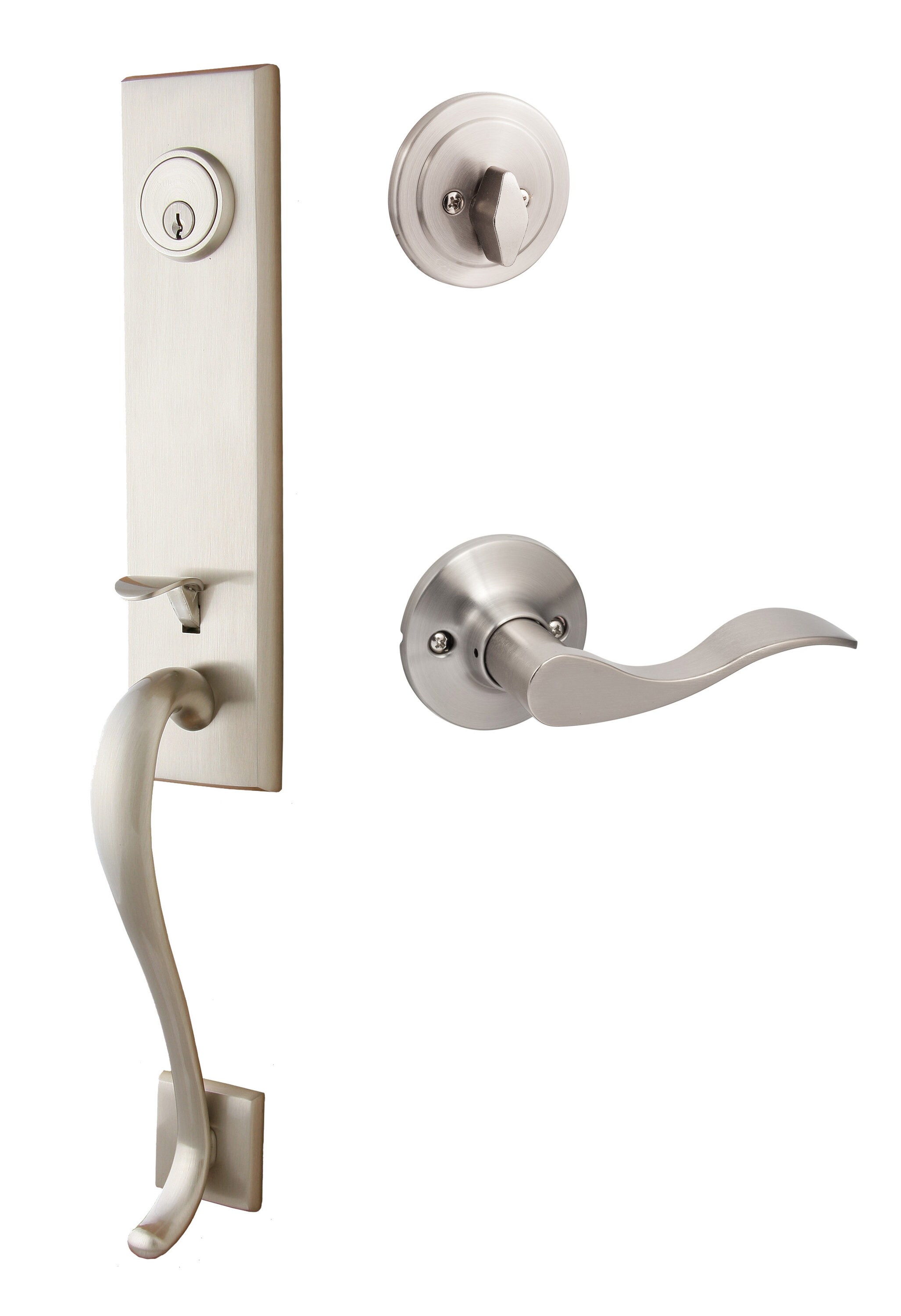 Sure-Loc Hardware SL507-SB-RH 15 Sure-Loc Door Hardware Solitude Satin Nickel Single-Cylinder Deadbolt Keyed Entry Door Handleset with Balboa Lever