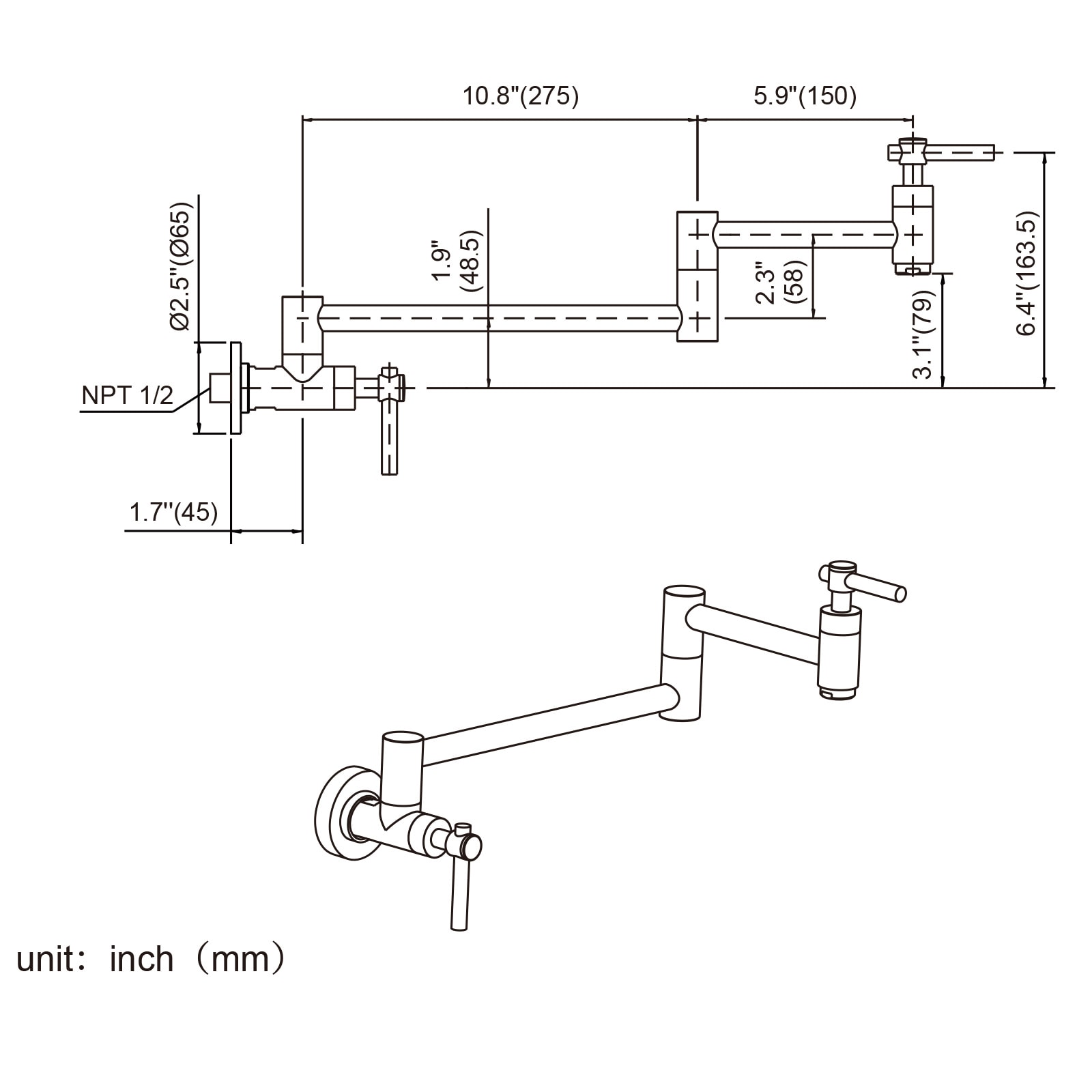 Wowow Gold Double Handle Wall Mount Pot Filler Kitchen Faucet In The Kitchen Faucets Department 2718