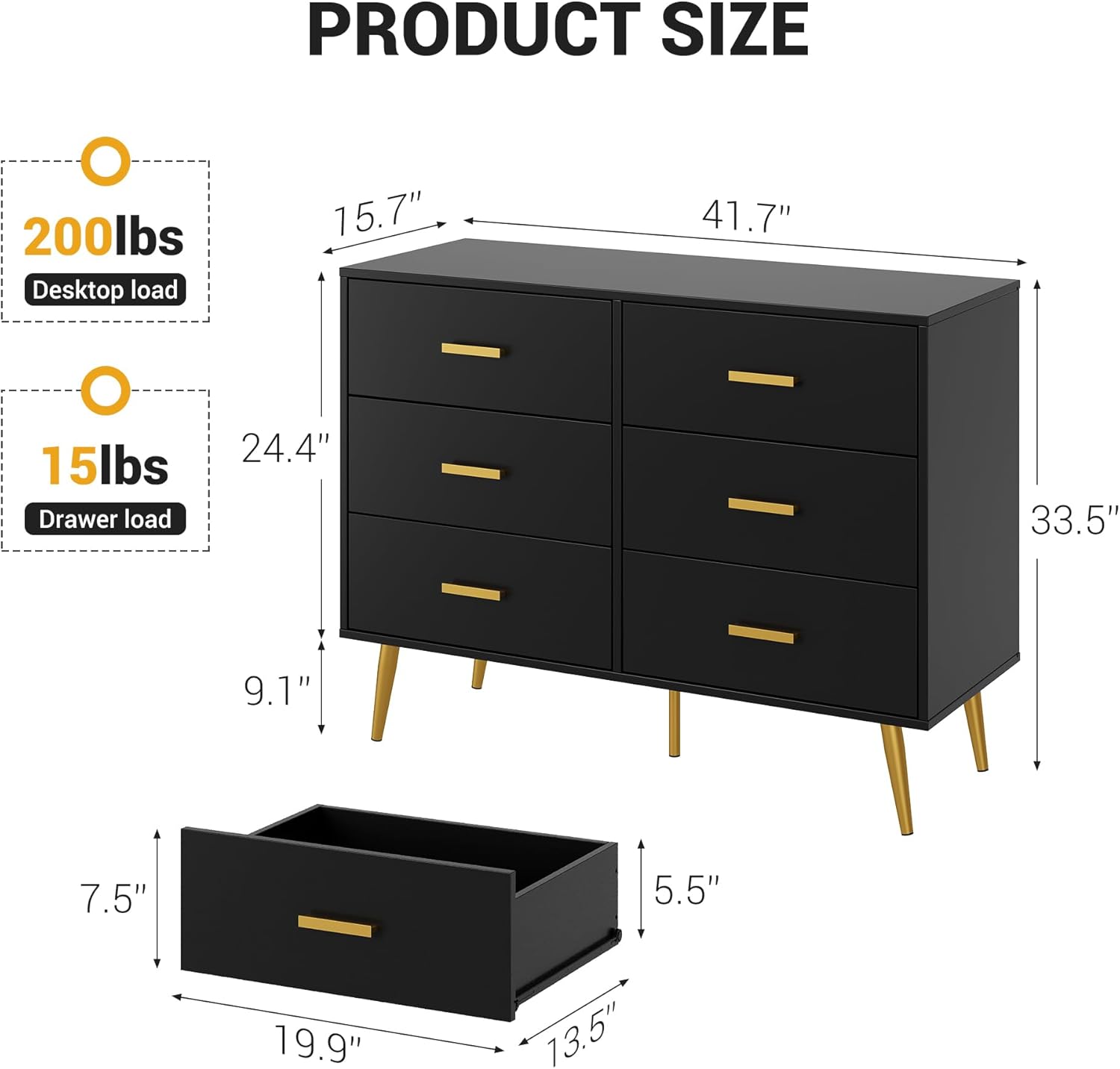Garvee Black Modern 6 Drawer Dresser with Gold Handles Wooden Chest Dresser with Deep Drawers Ample Storage Space in the Kitchen Cabinets department at Lowes.com Garvee Black Modern 6 Drawer Dresser with Gold Handles Wooden Chest Dresser with Deep Drawers Ample Storage Space in the Kitchen Cabinets department at Lowes.com