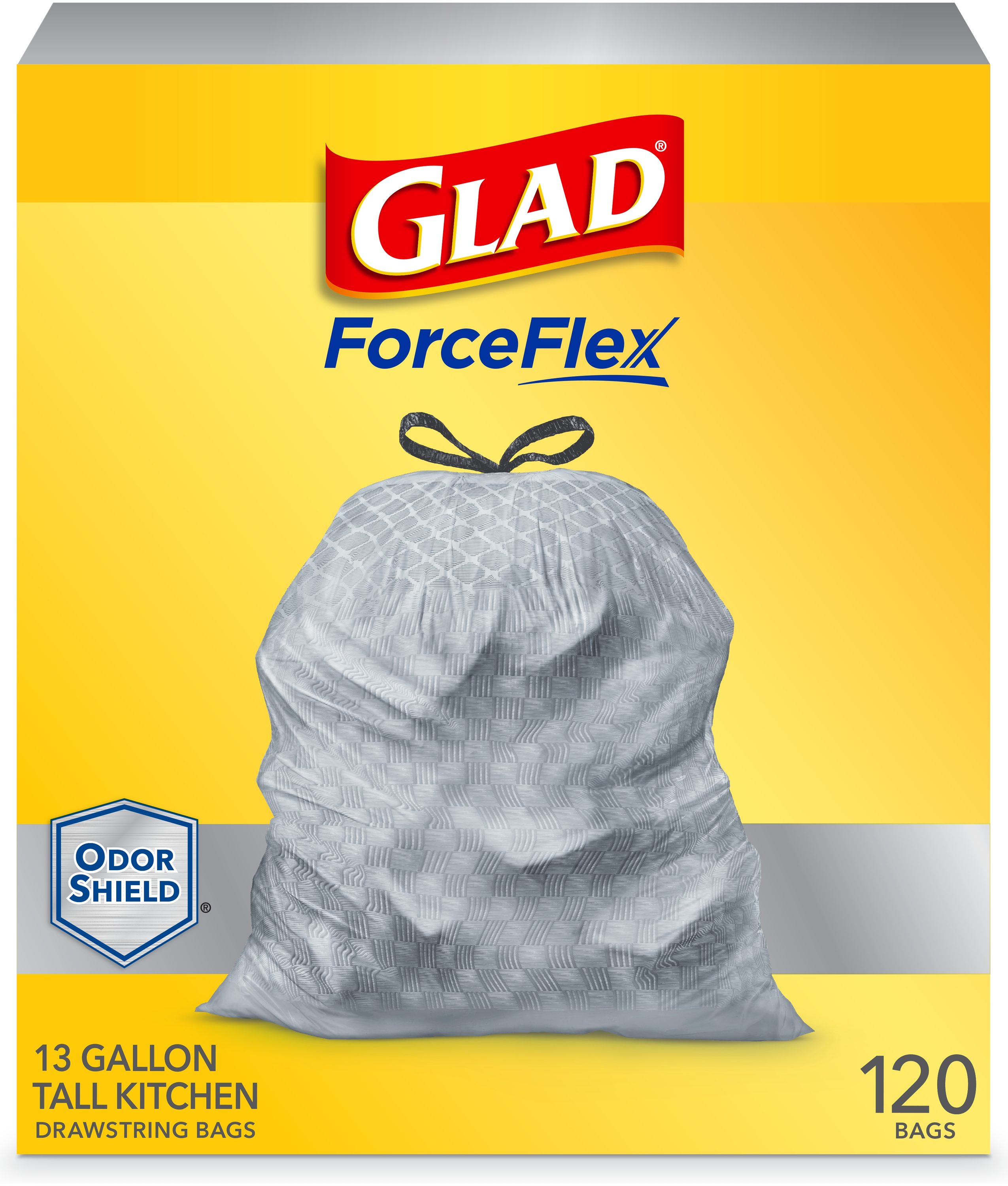 Glad ForceFlex 13-Gallons Gray Plastic Kitchen Drawstring Trash Bag  (120-Count)