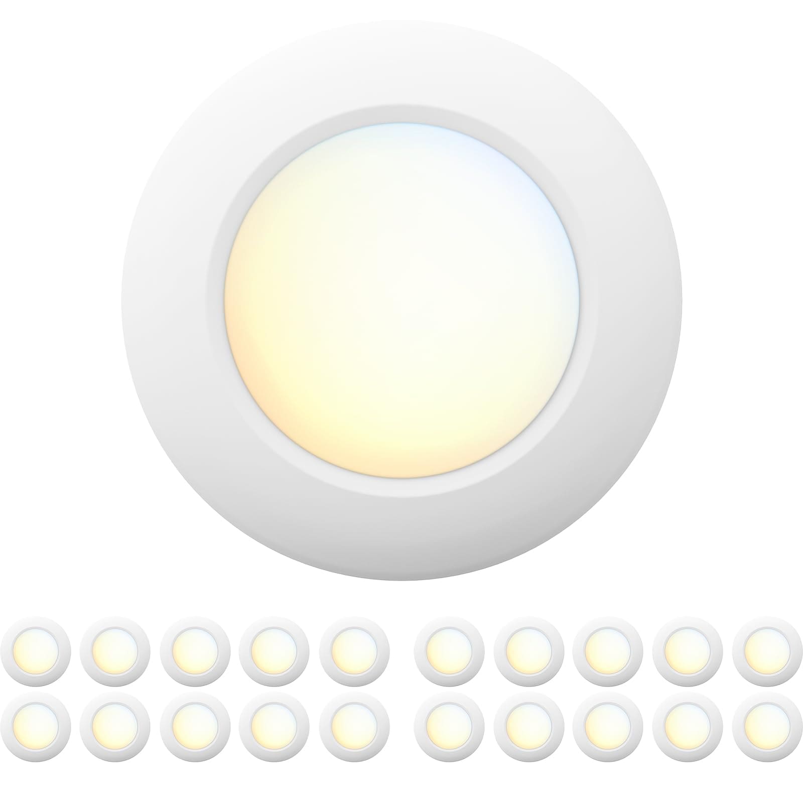 Vrbgify  20 Packs 6 Inch 5CCT Field Selectable LED Low Profile Recessed Surface Mount Disk Light Round 15W 920 Lumens CRI80 27K 30K 35K 40K 50K
