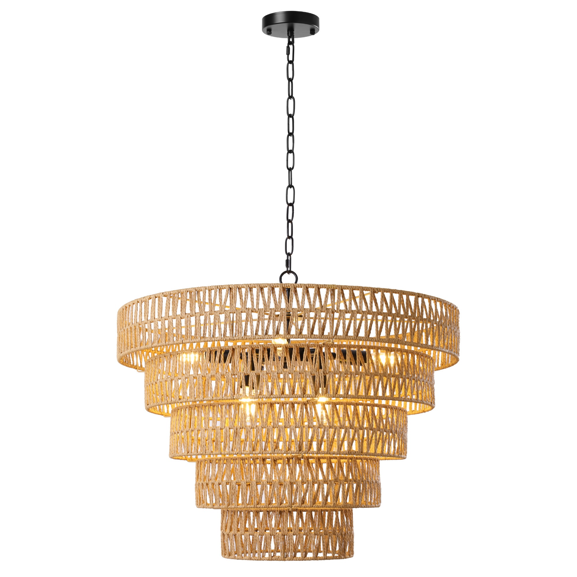 LamQee 06FTL0294ART Rattan Chandelier 8 -Light Brown Farmhouse Cage For Use in Bedrooms, Dining Rooms, Foyers, Kitchens, Living Rooms Chandelier