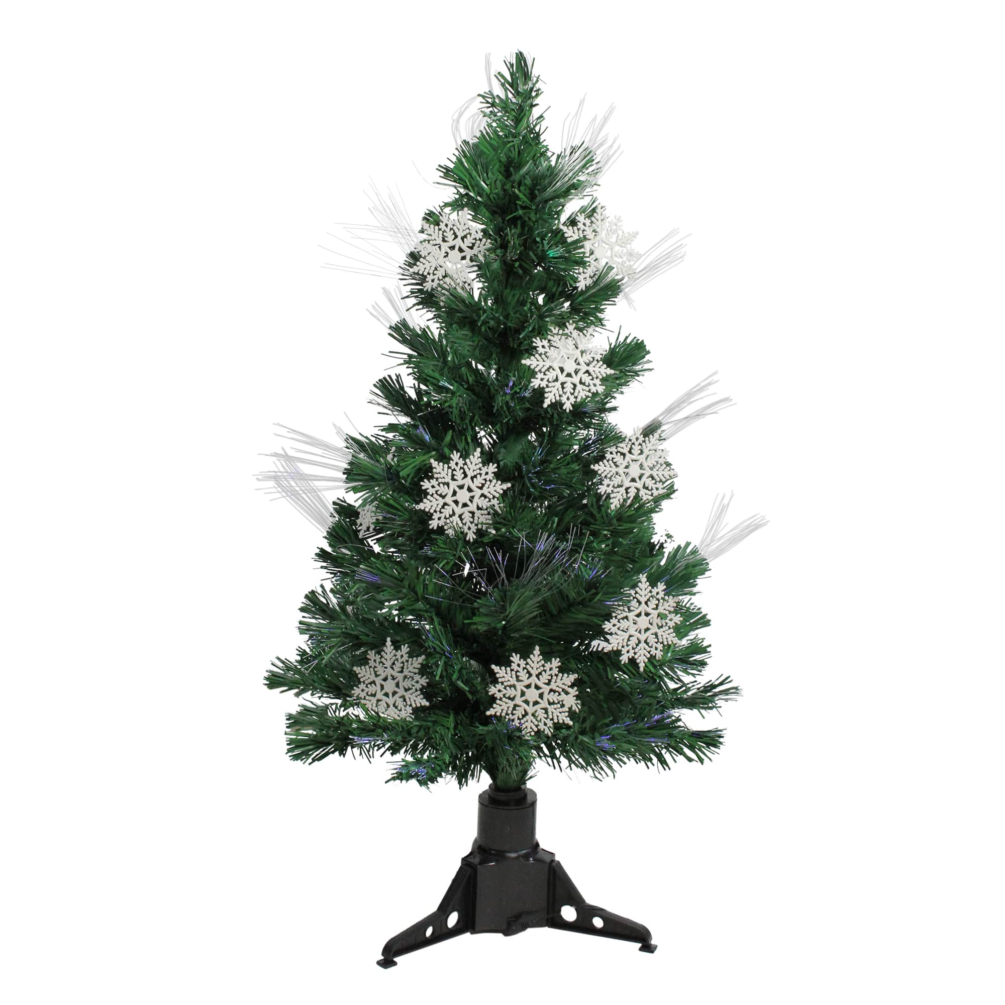 Christmas Central 3 feet Pre-Lit Fiber Optic Artificial Christmas Tree with White Snowflakes - Multi-Color Lights