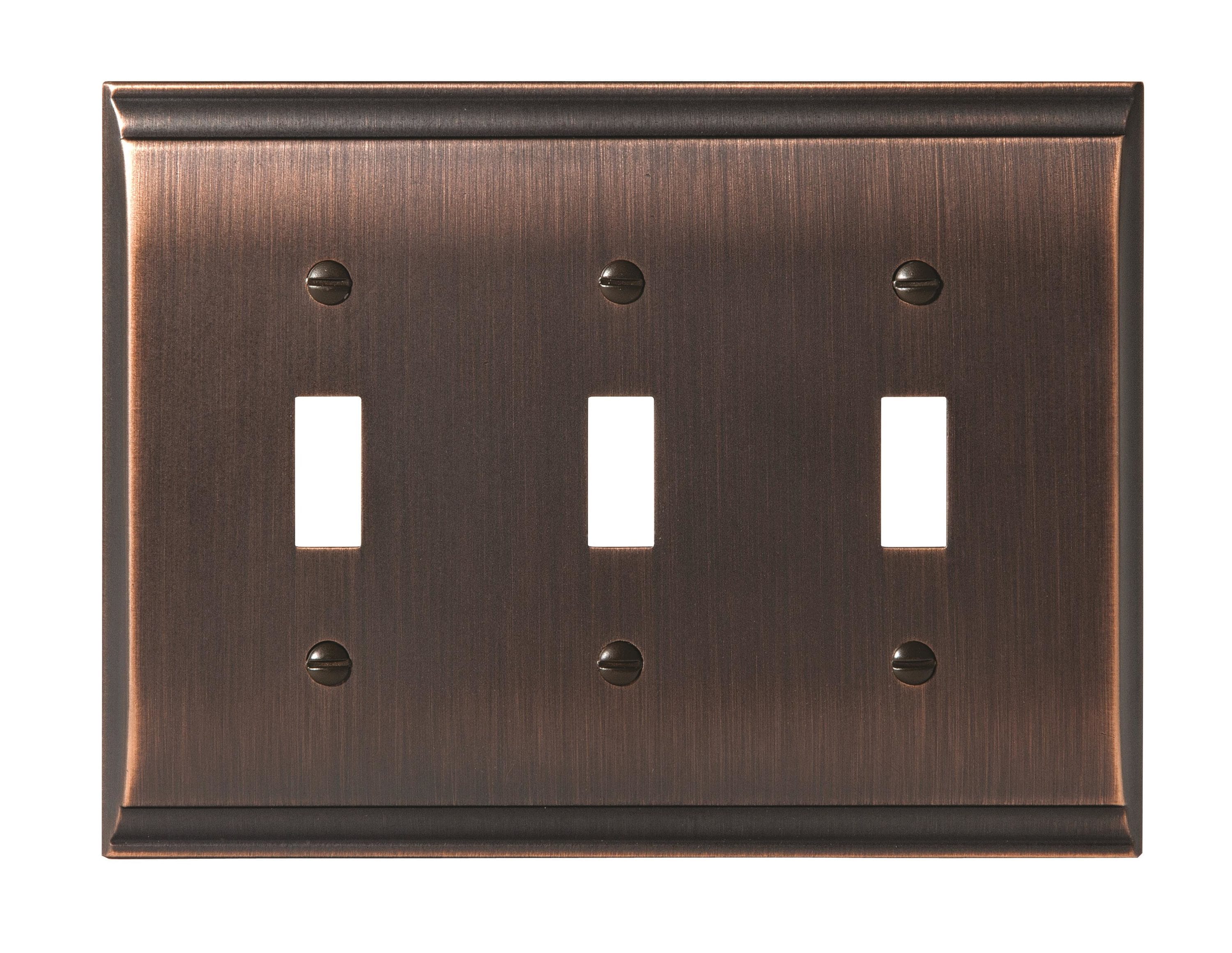 Amerock 1906988 3 -Gang Standard Size Oil Rubbed Bronze Zinc Indoor Toggle Wall Plate