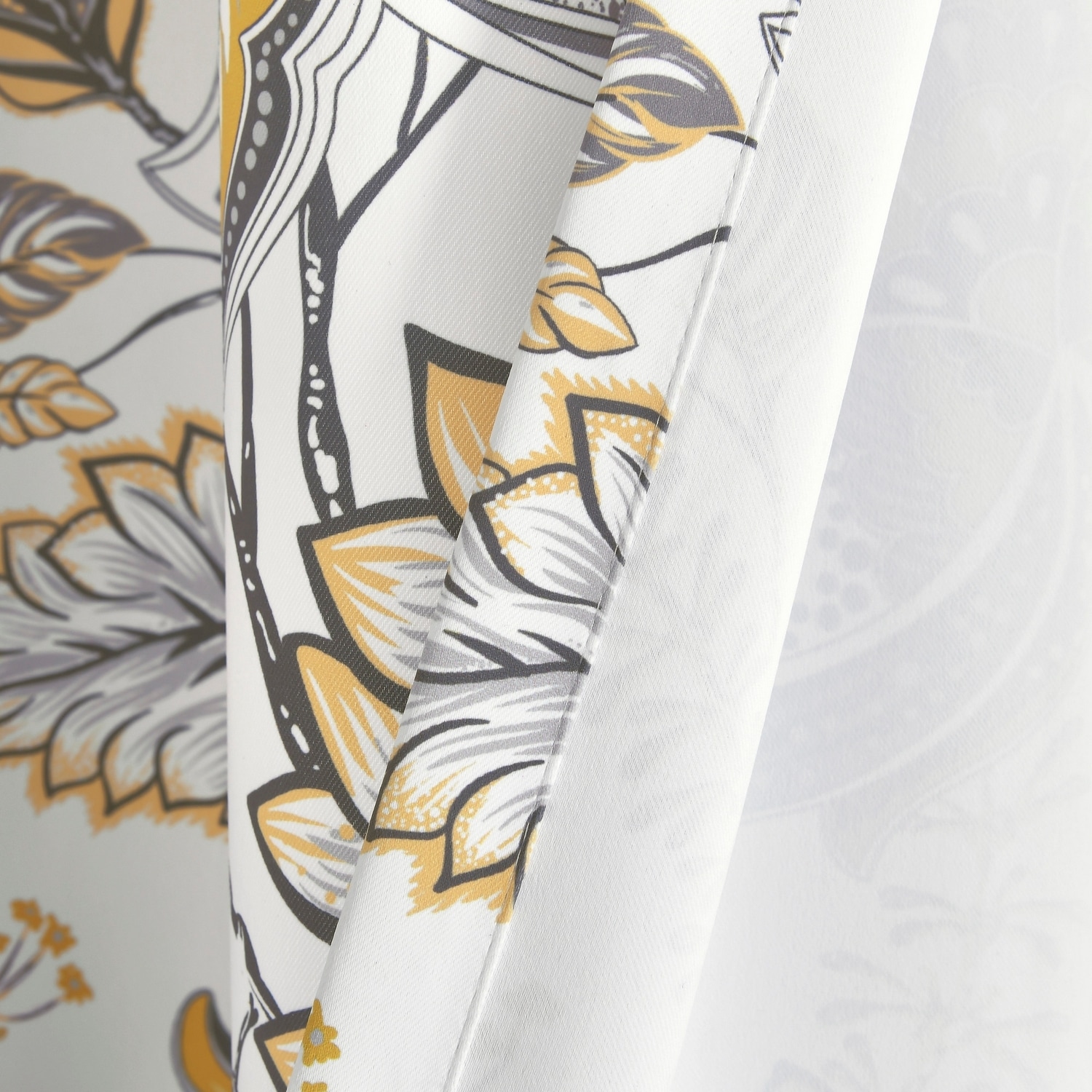 Cynthia Jacobean Yellow and Gray Floral Polyester Blackout Curtains