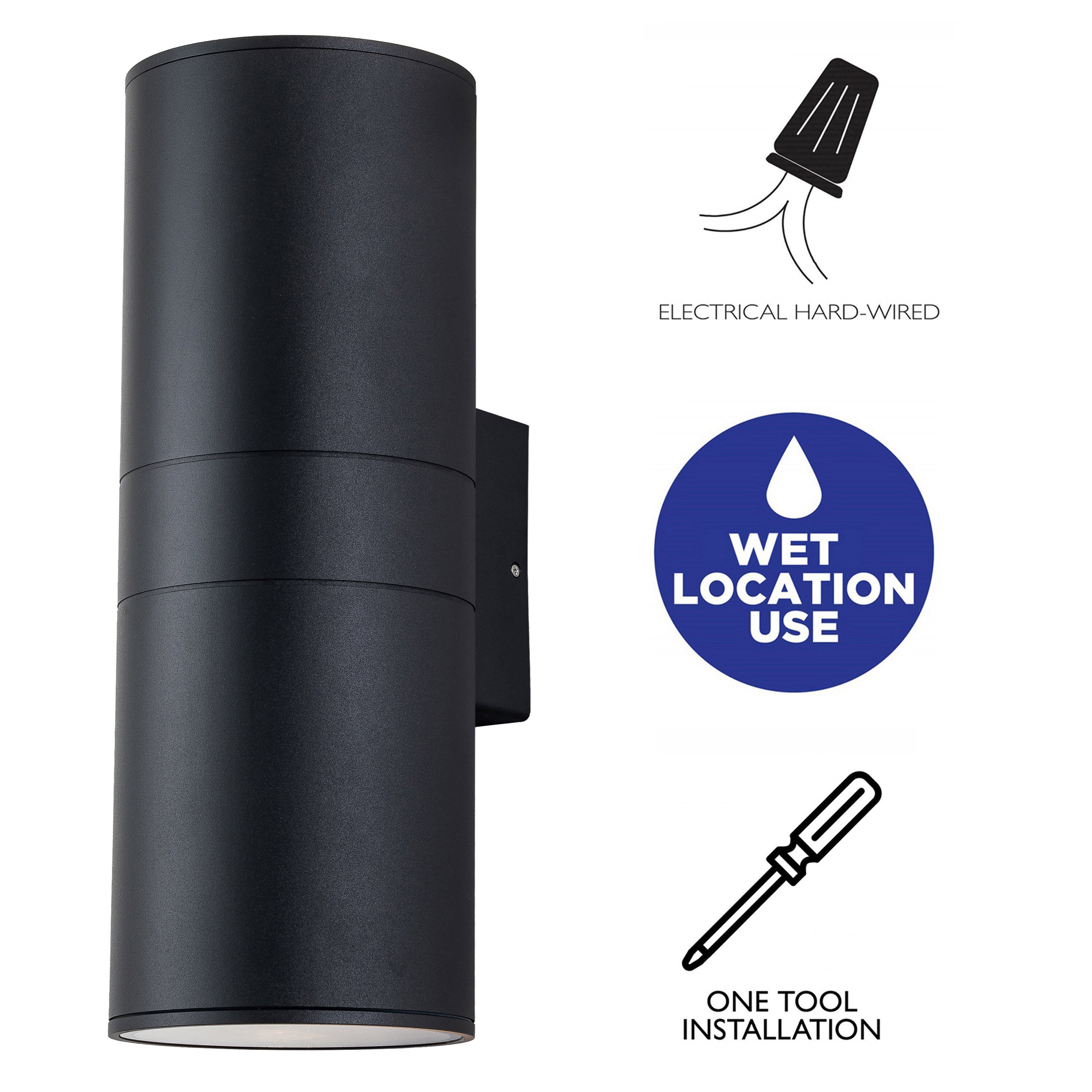 Matte Black Aluminum Cylinder Outdoor Wall Sconce