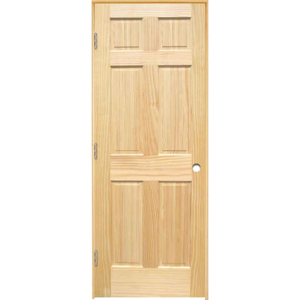 RELIABILT ABS613406 28-in x 80-in Unfinished Solid core 6-panel Right hand Unfinished Pine Wood Flat Jamb Single Prehung Interior Door