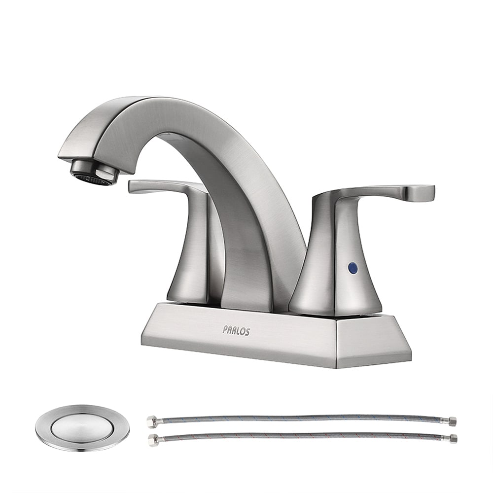PARLOS 14072 Doris Brushed Nickel 4-in centerset 2-handle High-arc Residential Handle Bathroom Sink Faucet with Drain with Deck Plate