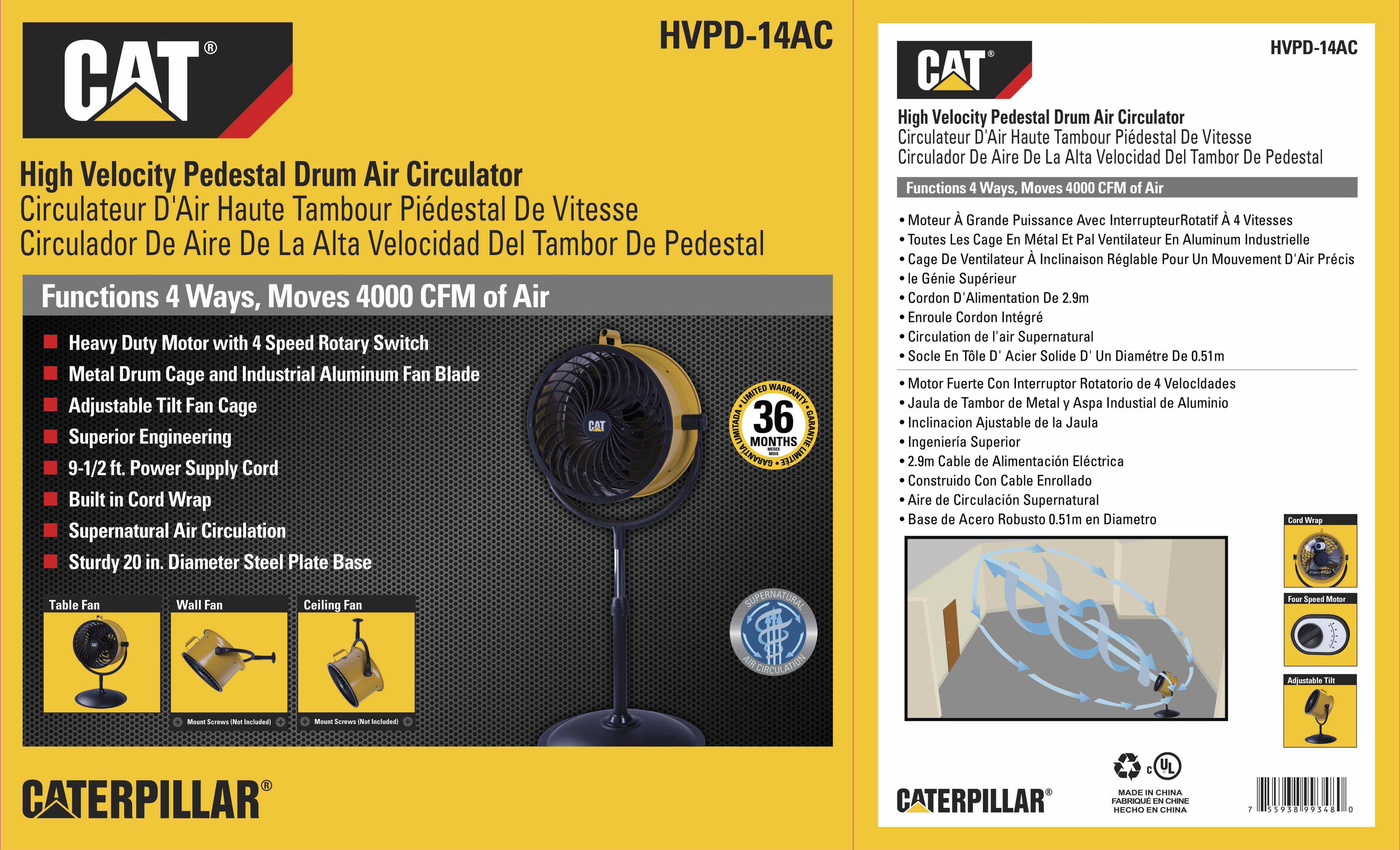 Cat 14-in 4-Speed Indoor Yellow Stand Fan in the Portable Fans department  at