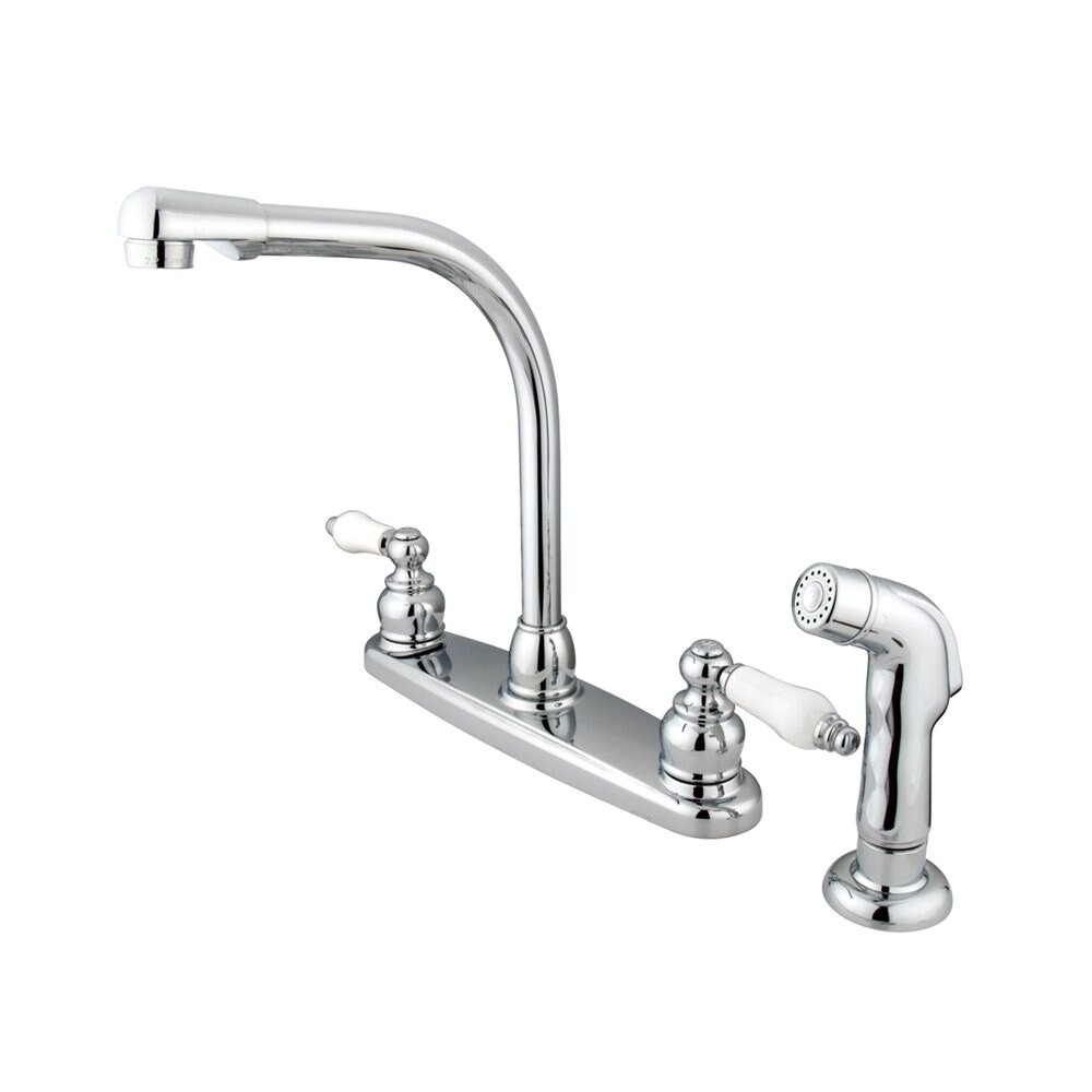 Victorian Chrome Double Handle High-arc Kitchen Faucet with Deck Plate and Side Spray Included | - Elements of Design EB711SP