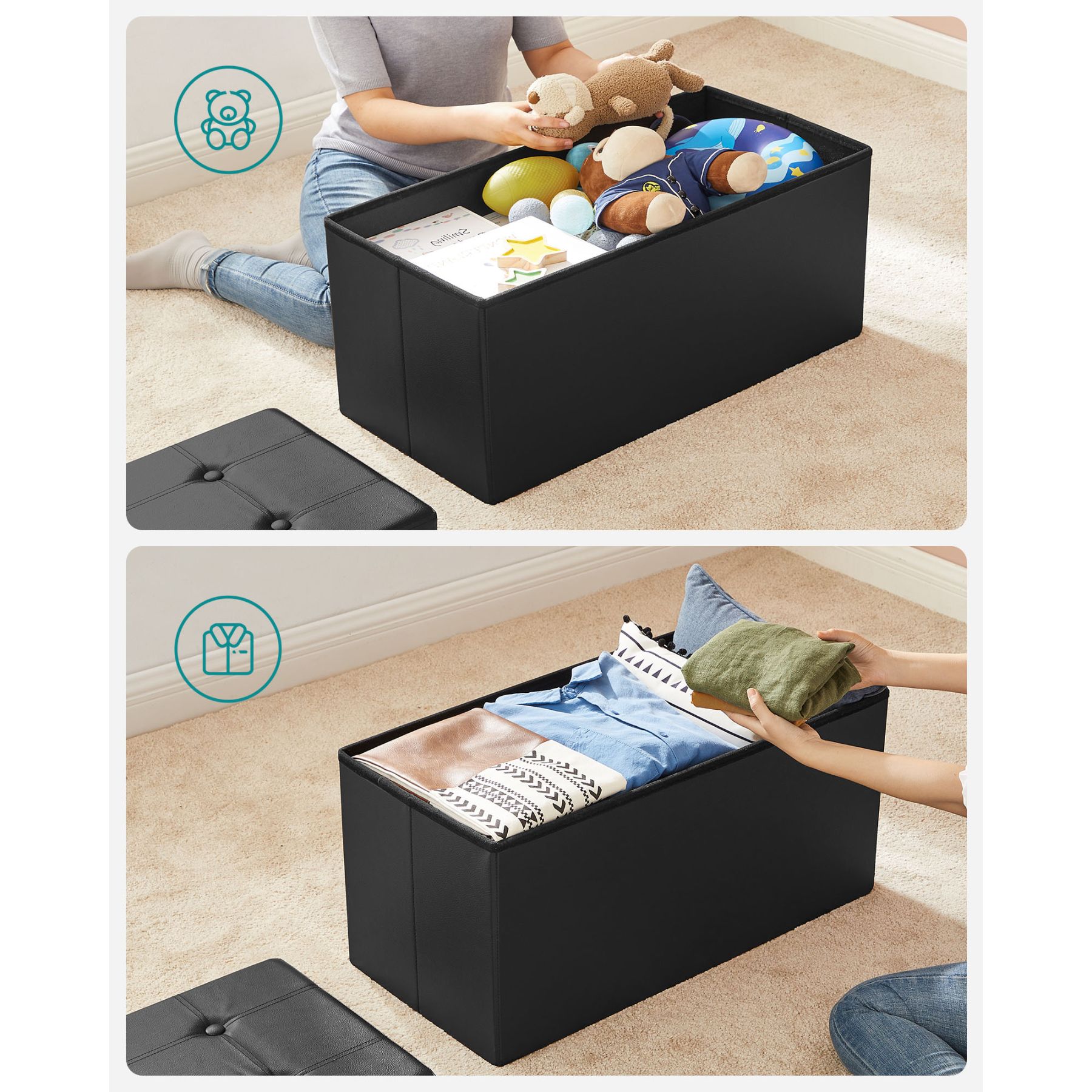 Slickblue Accent Upholstered Black/White Storage Bench - Rectangular ...