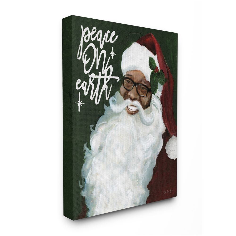 Stupell Industries Peace On Earth Phrase Santa Portrait Painting Stellar Design Studio 20-in H x 16-in W Novelty Print on Canvas in Green -  AB-903-CN-16X20