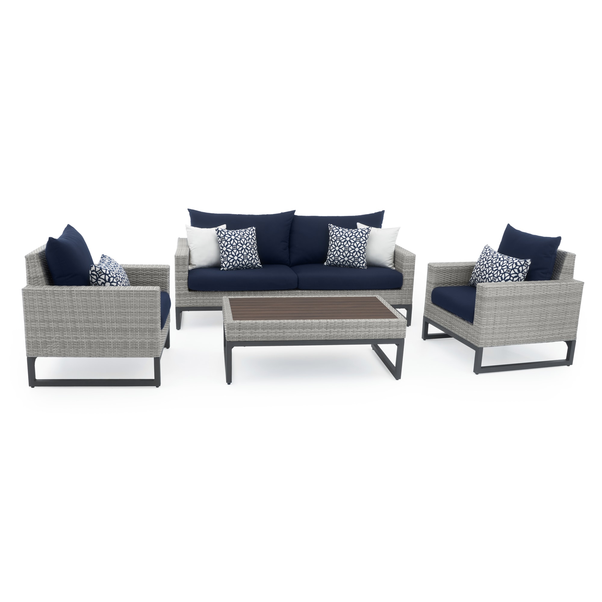 RST Brands OP-PESS4-MILO-G-NVYK Milo 4 -Piece Wicker Patio Sofa Conversation Set with Blue Sunbrella Cushions