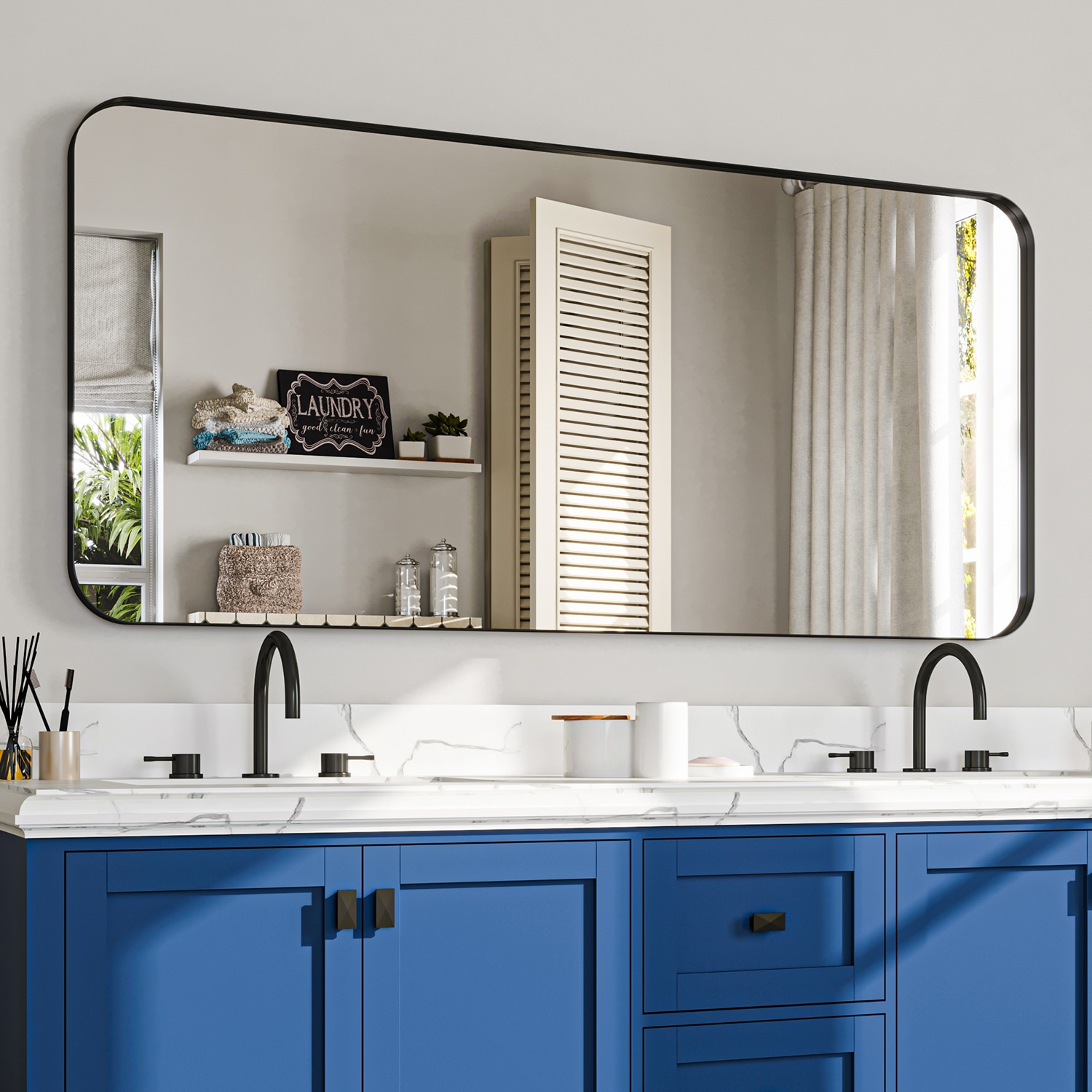 waterpar WPLO-2332 60-Inches x 28-Inches Polished Rectangle Bathroom Vanity Mirror ( Matte Black )