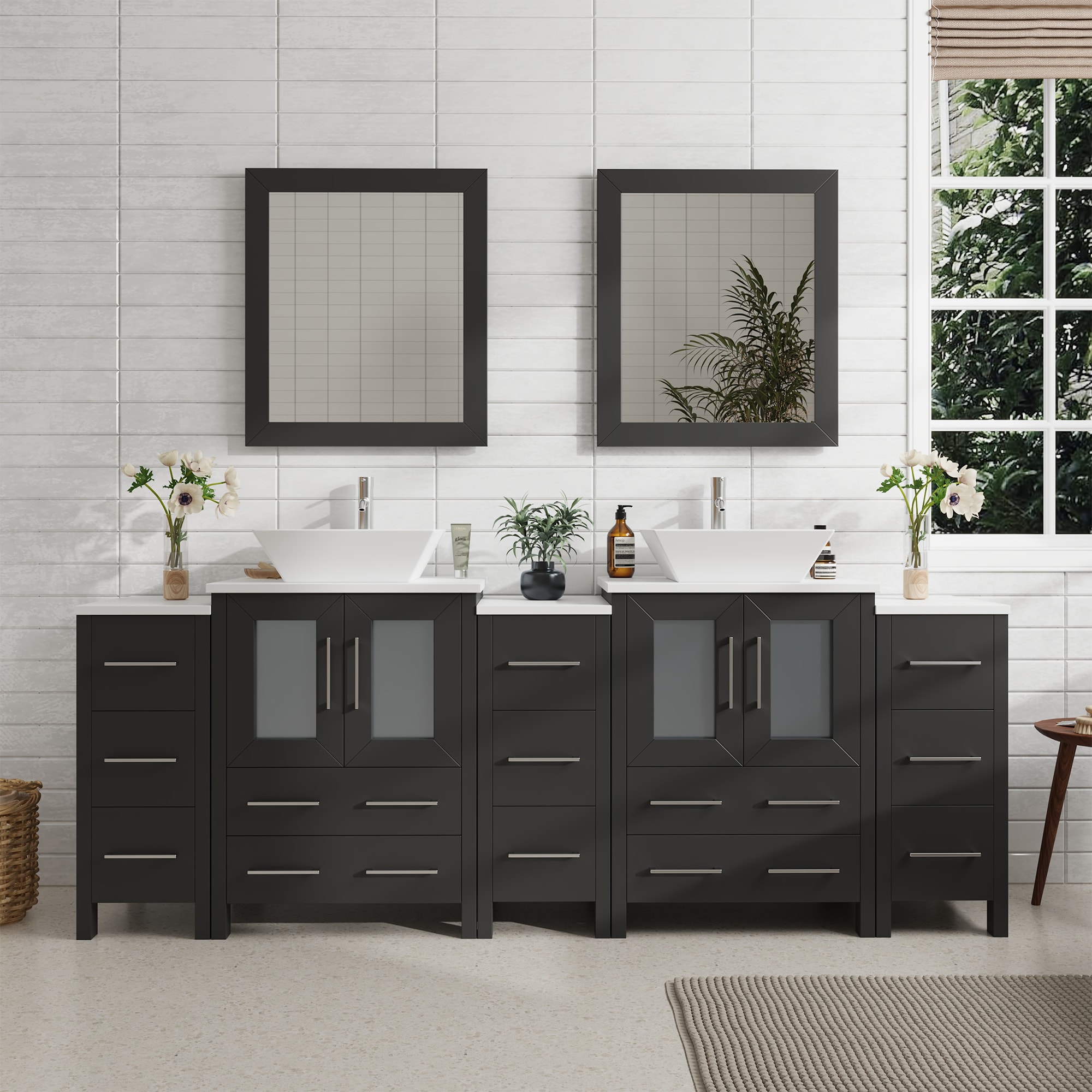 Vanity Art VA3124-84E Ravenna 84-in Espresso Double sink Bathroom Vanity with White Engineered marble Top (Mirror Included)