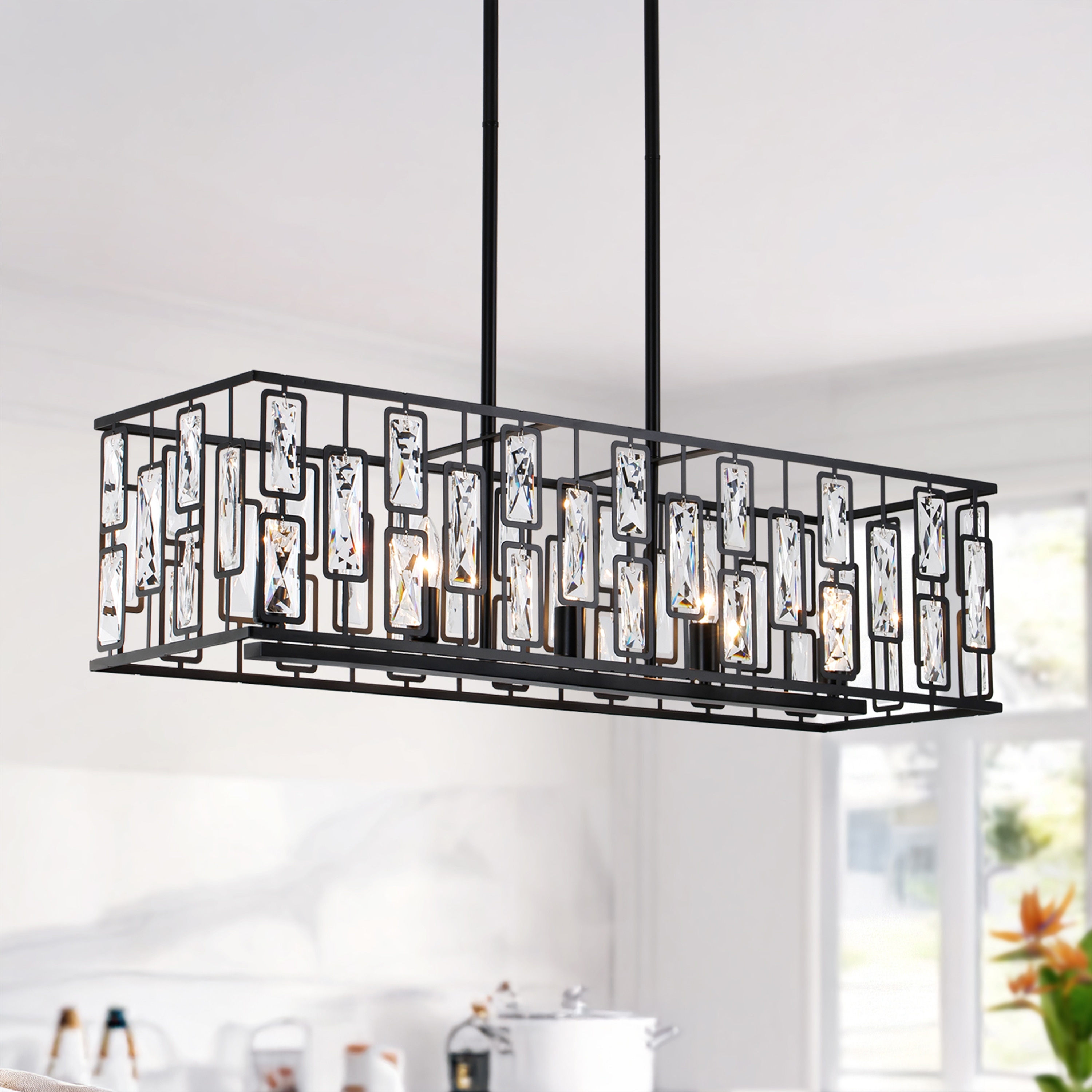 GoYeel ZP109BL05 5 -Light Black Modern/contemporary Rectangle Hanging Kitchen island light