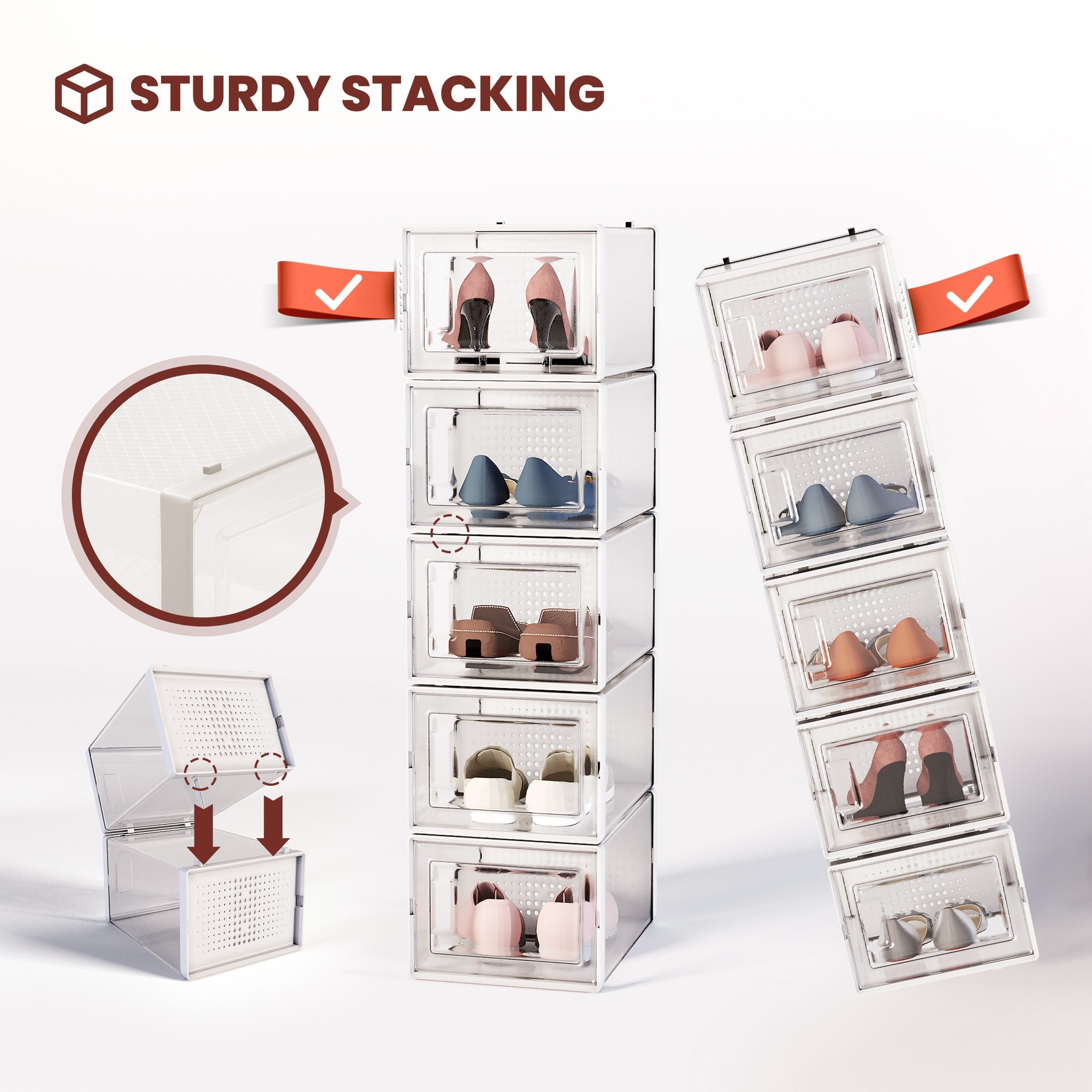 24 Pack Shoe Storage Boxes, Shoe Box Clear Plastic Stackable