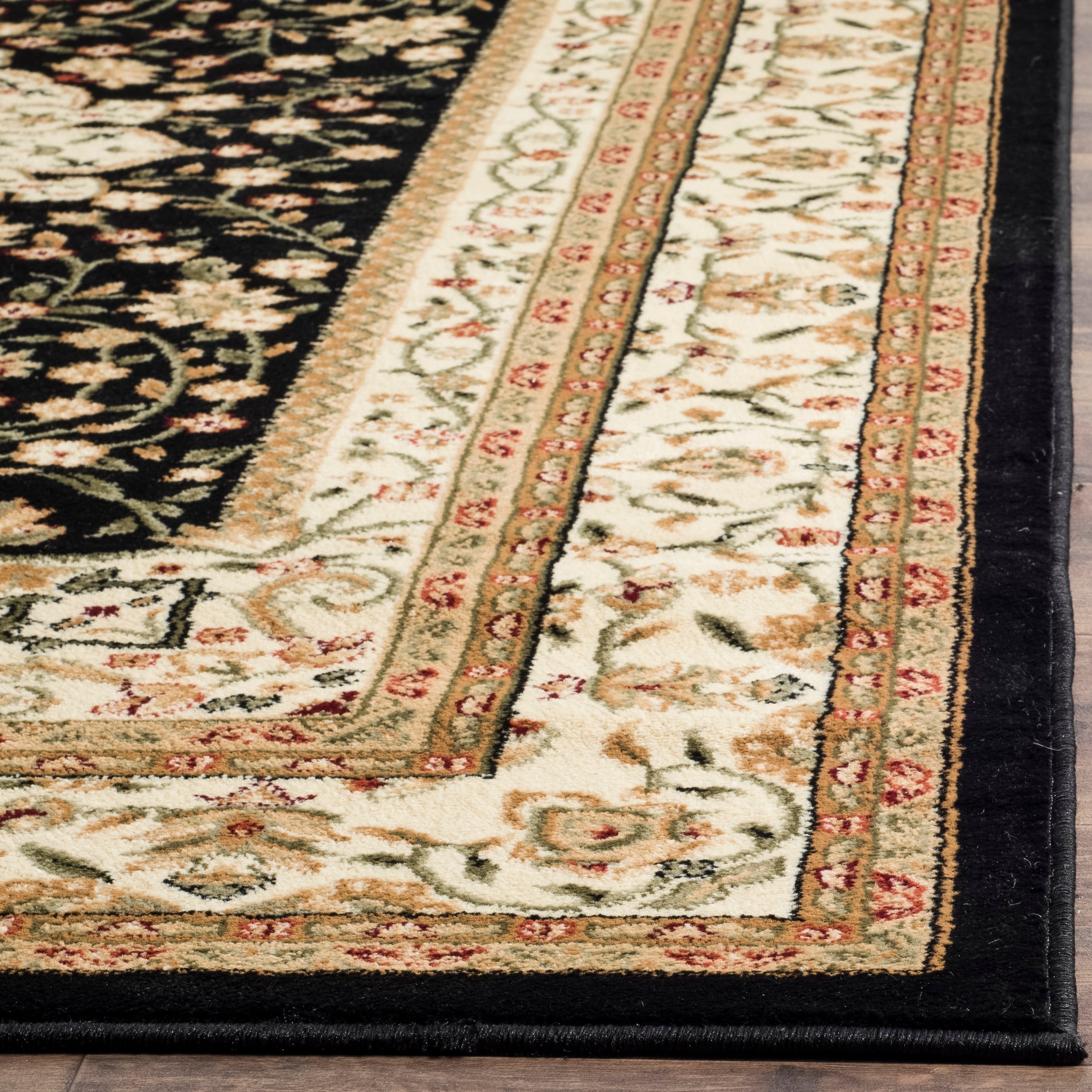 Safavid Style Black and Ivory Synthetic Area Rug