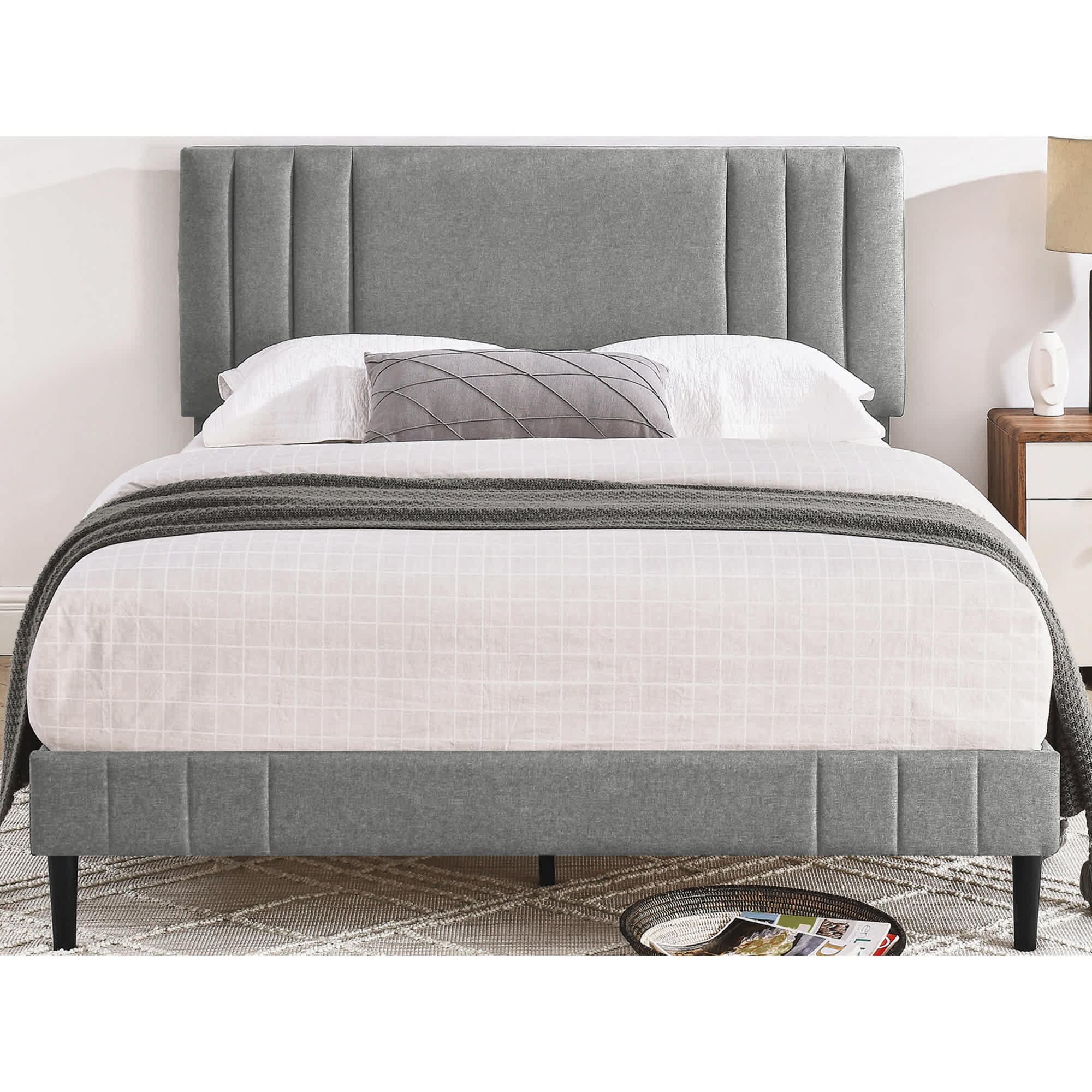 DeCoro Chicago Modern Tufted Upholstered Platform Full Size Bed Frame Full Grey #411258